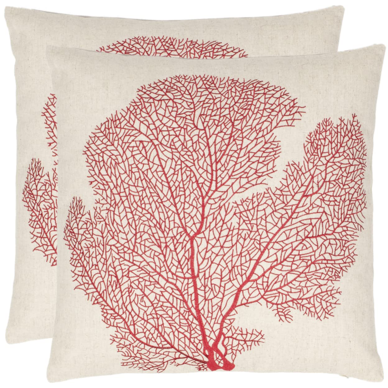 SAFAVIEH Spice-Fan Coral Beach Red Decorative Throw Pillows (Set of 2) - 22 x 22 Inch Square Accent Pillows for Sofa, Bed, Couch & Home Decor
