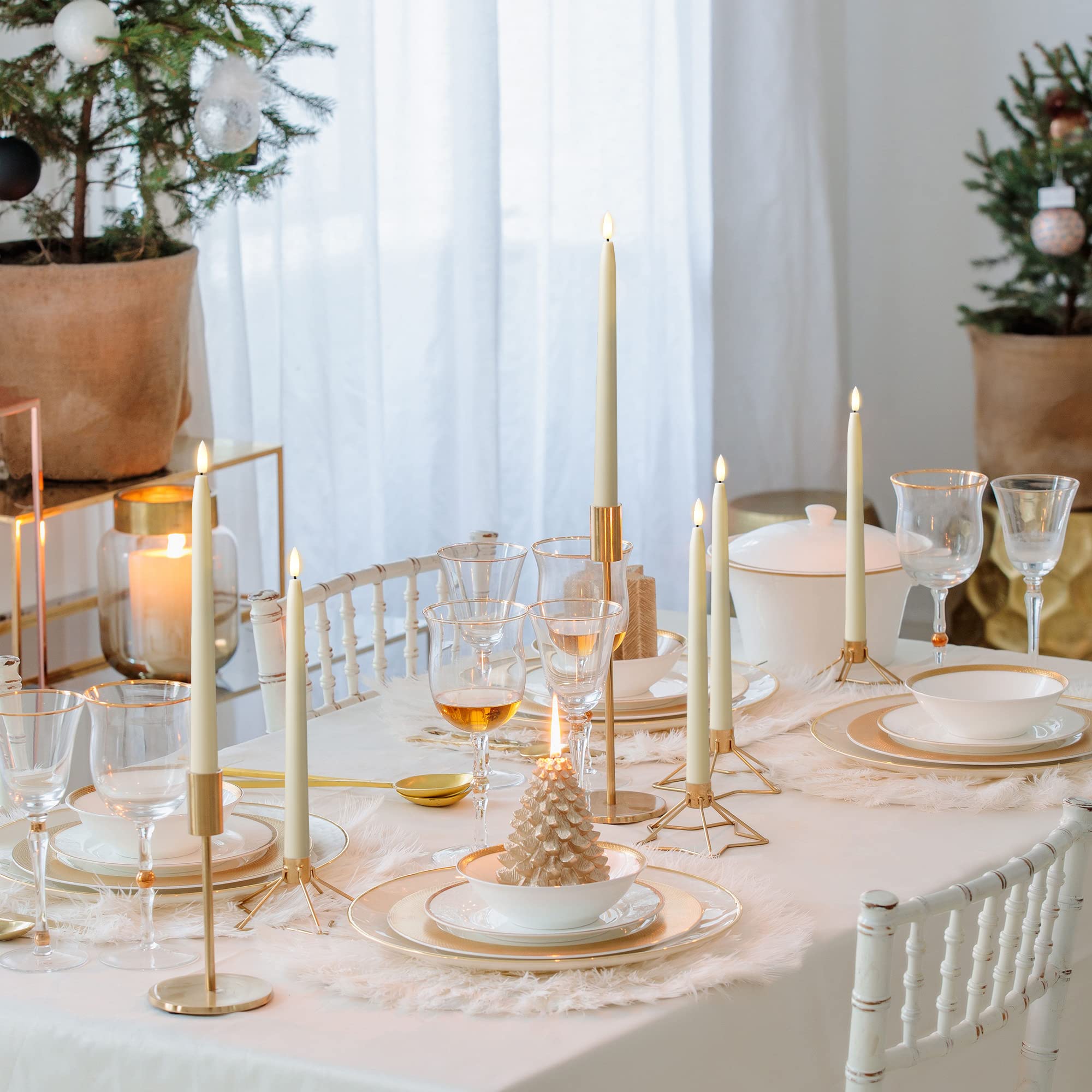Stmarry 11-Inch Ivory Flameless LED Taper Candles with Remote Control - Realistic 3D Flickering Flame, Battery Operated, Timer Function - Set of 6 for Christmas Decor, Wedding Centerpieces & Home Ambiance Lighting