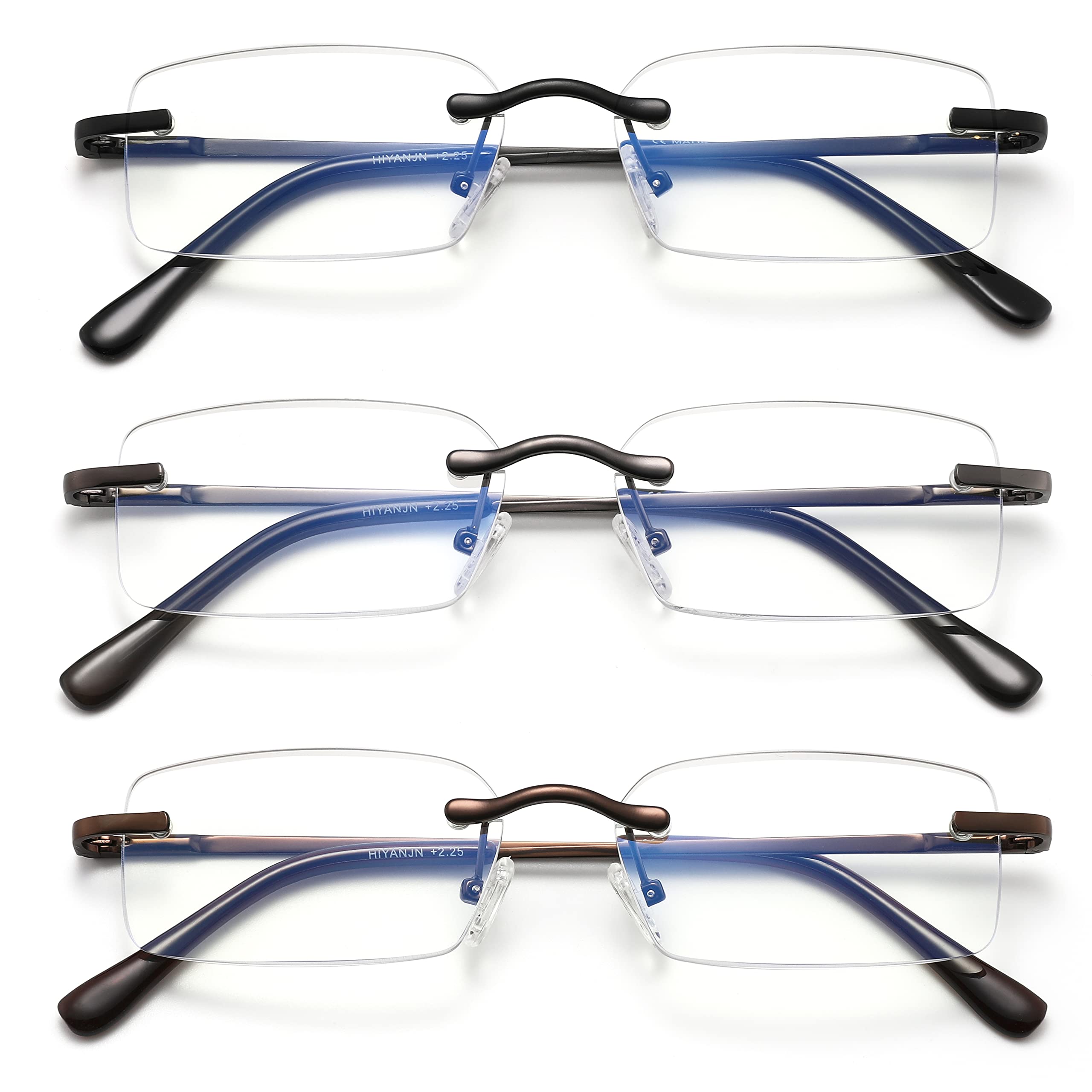 Blue Light Blocking Frameless Reading Glasses for Men - Lightweight Computer Eyewear with Anti-Glare (3-Pack, +1.50 Magnification) - Perfect for Office Work, Gaming & Screen Time