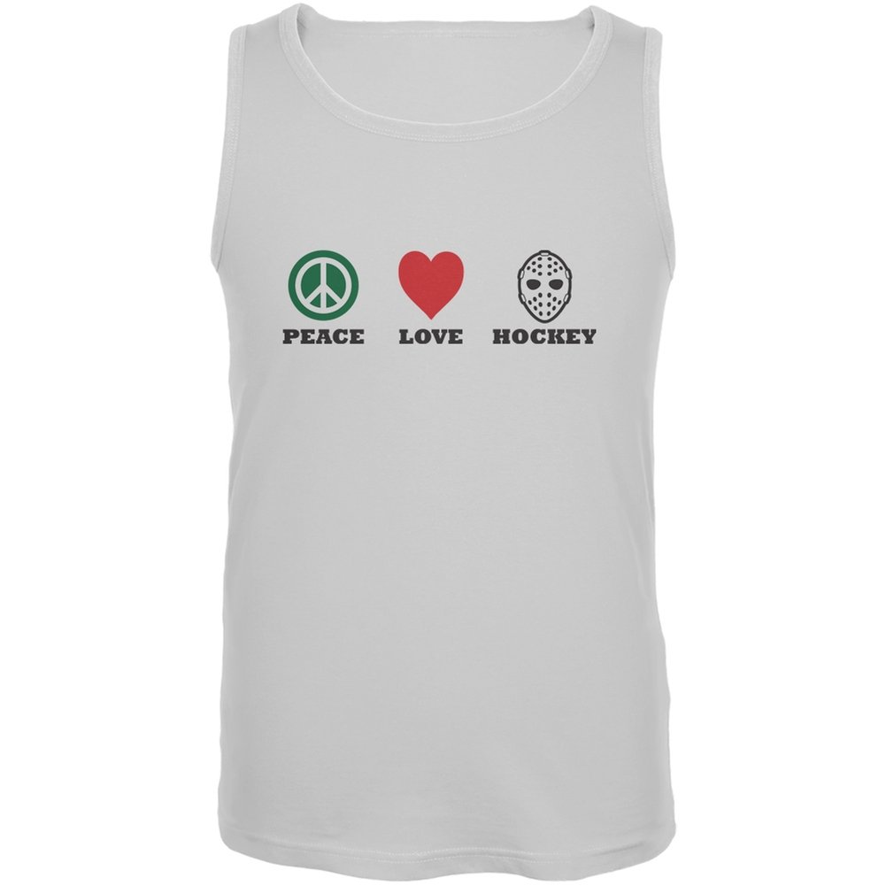 Peace Love Hockey White Adult Tank Top for Men & Women - 2X-Large - Soft & Breathable Summer Sports Wear for Hockey Fans, Casual Outfits, and Gym Workouts