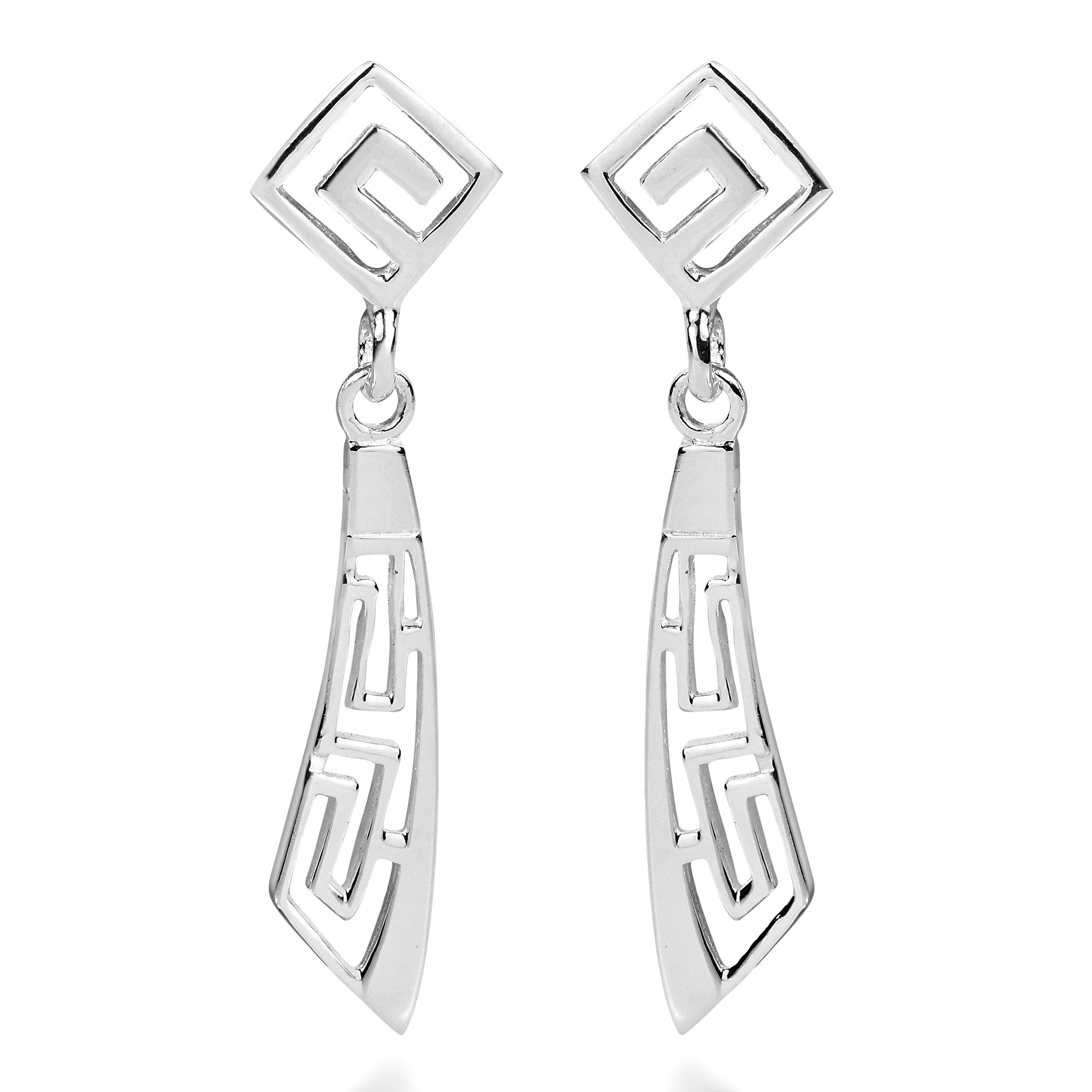 AeraVida Enchanting Abstract Greek Key Style .925 Sterling Silver Dangle Earrings for Women | Elegant Everyday Jewelry for Office, Date Night & Special Occasions