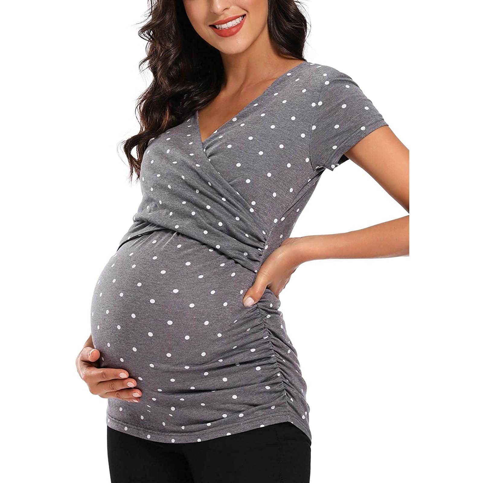 Mimacoo Women's Basic Maternity T-Shirt - Soft Short Sleeve Crew Neck Pregnancy Top for Casual Wear | Comfortable Everyday Outfit for Expecting Moms at Work & Home