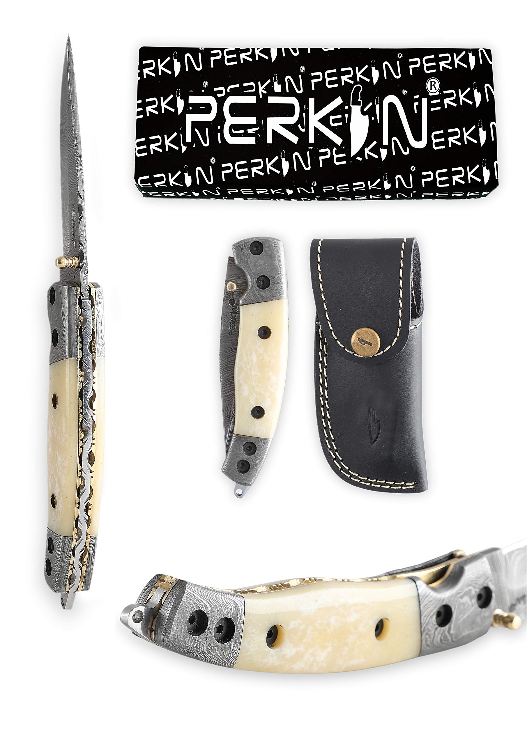 Perkin Knives - Handmade Damascus Steel Folding Pocket Knife - Artistic EDC Tool for Camping, Hiking & Outdoor Adventures