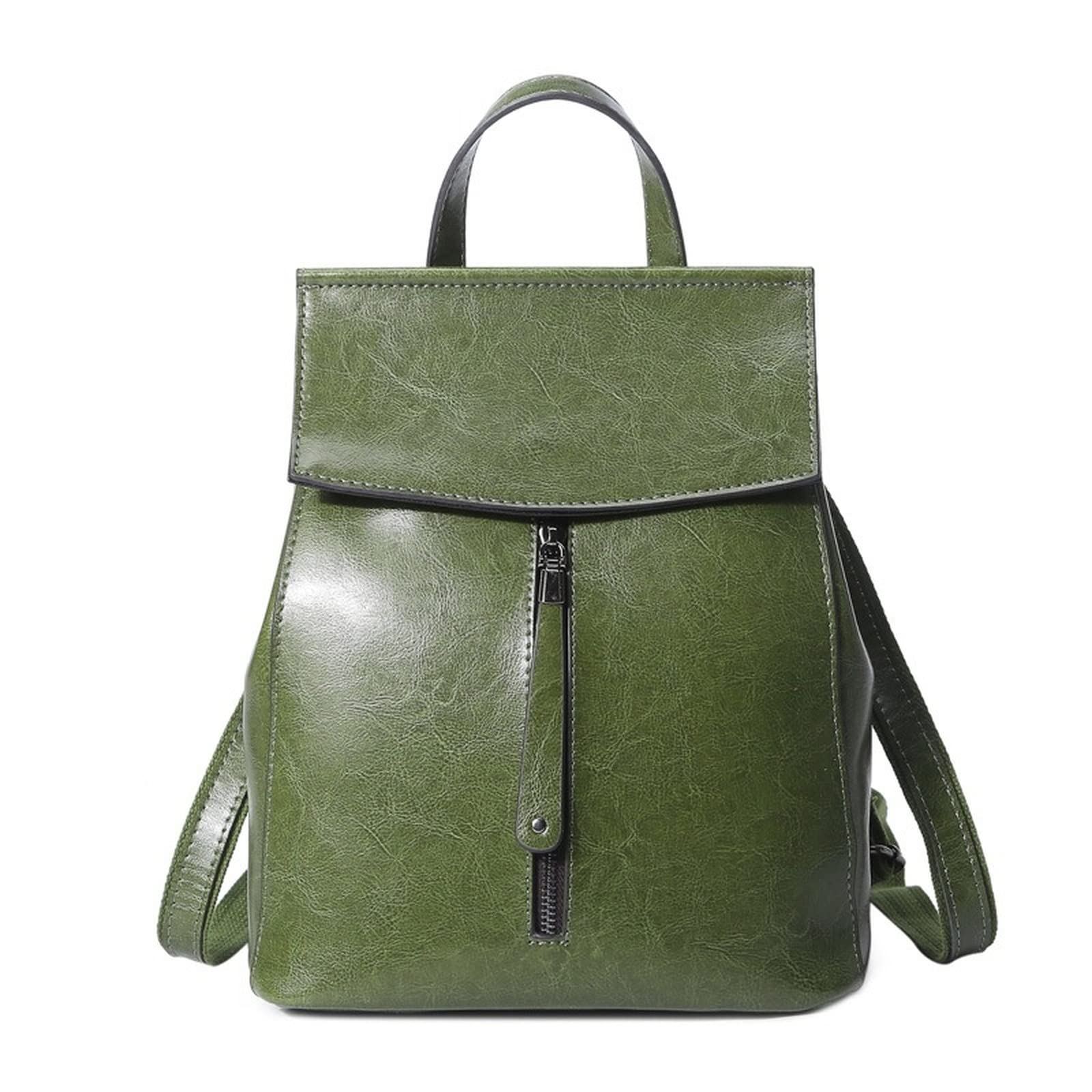 Genuine Leather Backpack for Women - Vintage Style Laptop Backpack with Adjustable Straps (Green) - Perfect for Work, Travel & College Campus Use