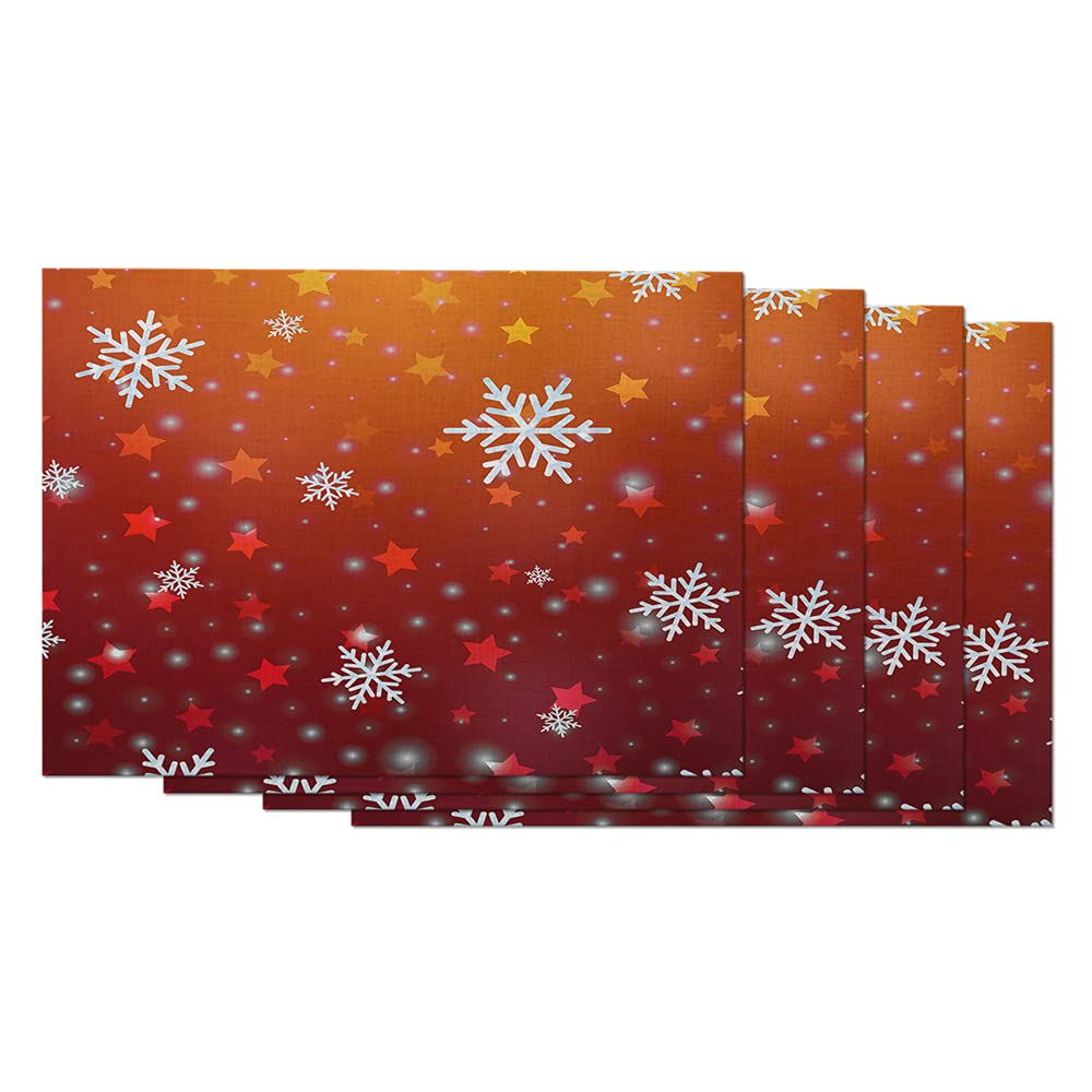 AOYEGO 4-Pack Christmas Snowflake Star Placemats - 12x18 Inch Modern Geometric Holiday Table Mats for Dining, Cotton Linen Blend - Perfect for Christmas Dinner, New Year Party & Winter Home Decor