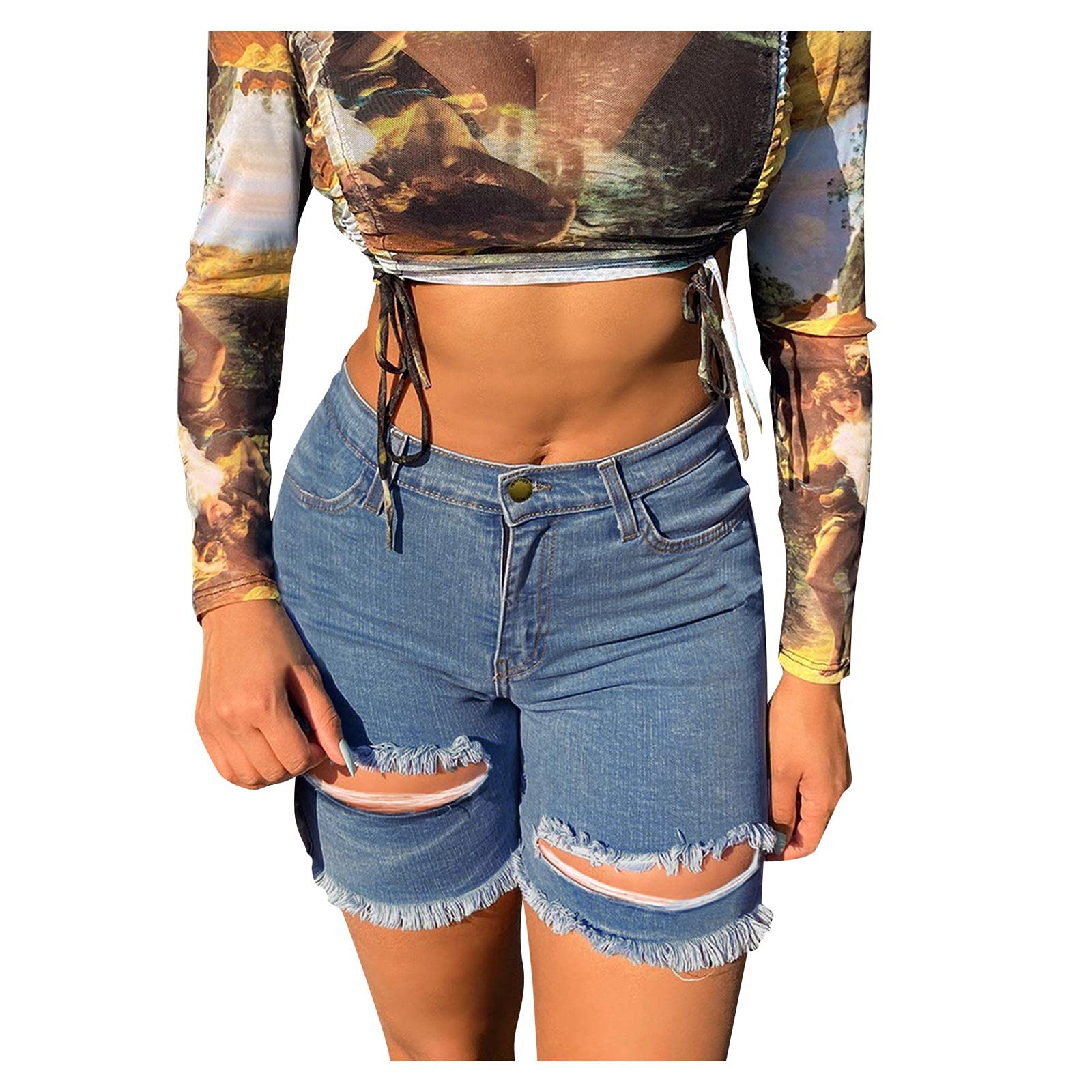 Women's Casual Ripped Denim Shorts - Distressed Frayed Hem & Tassel Details | Trendy Multicolor Jeans for Summer Outfits & Beach Wear