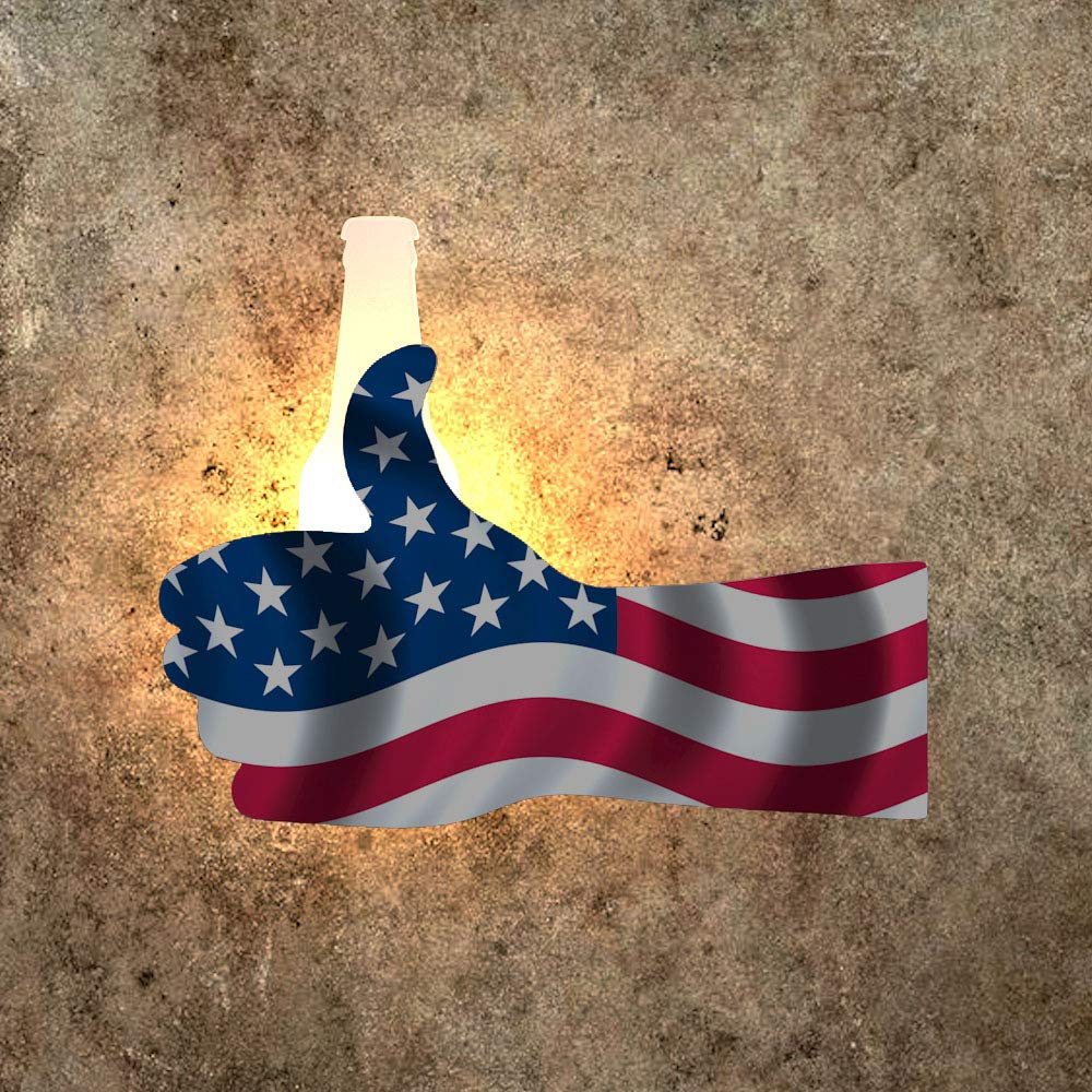 American Flag LED Wall Sconce Light - Thumbs-Up Design with Frosted Acrylic Bottle for Kitchen, Bedroom, Dining Room & Bar Decor | Patriotic Home Lighting for Independence Day, Memorial Day & Outdoor Parties
