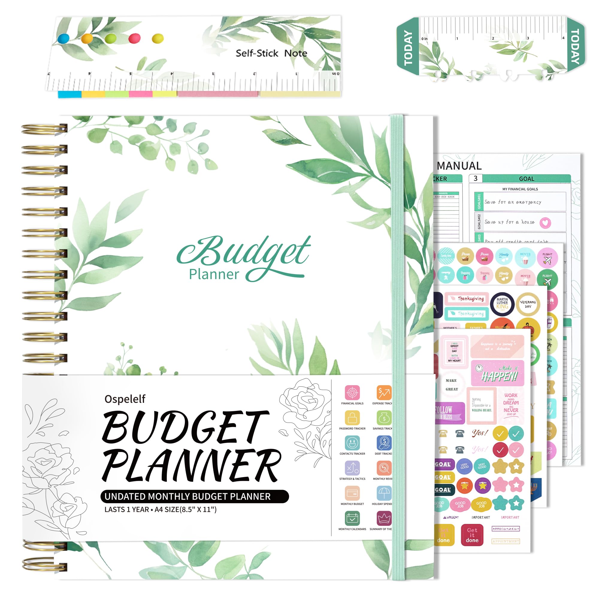 Ospelelf 2025 Budget Planner - Spiral Monthly Bill Organizer with Stickers, 8.5 x 11