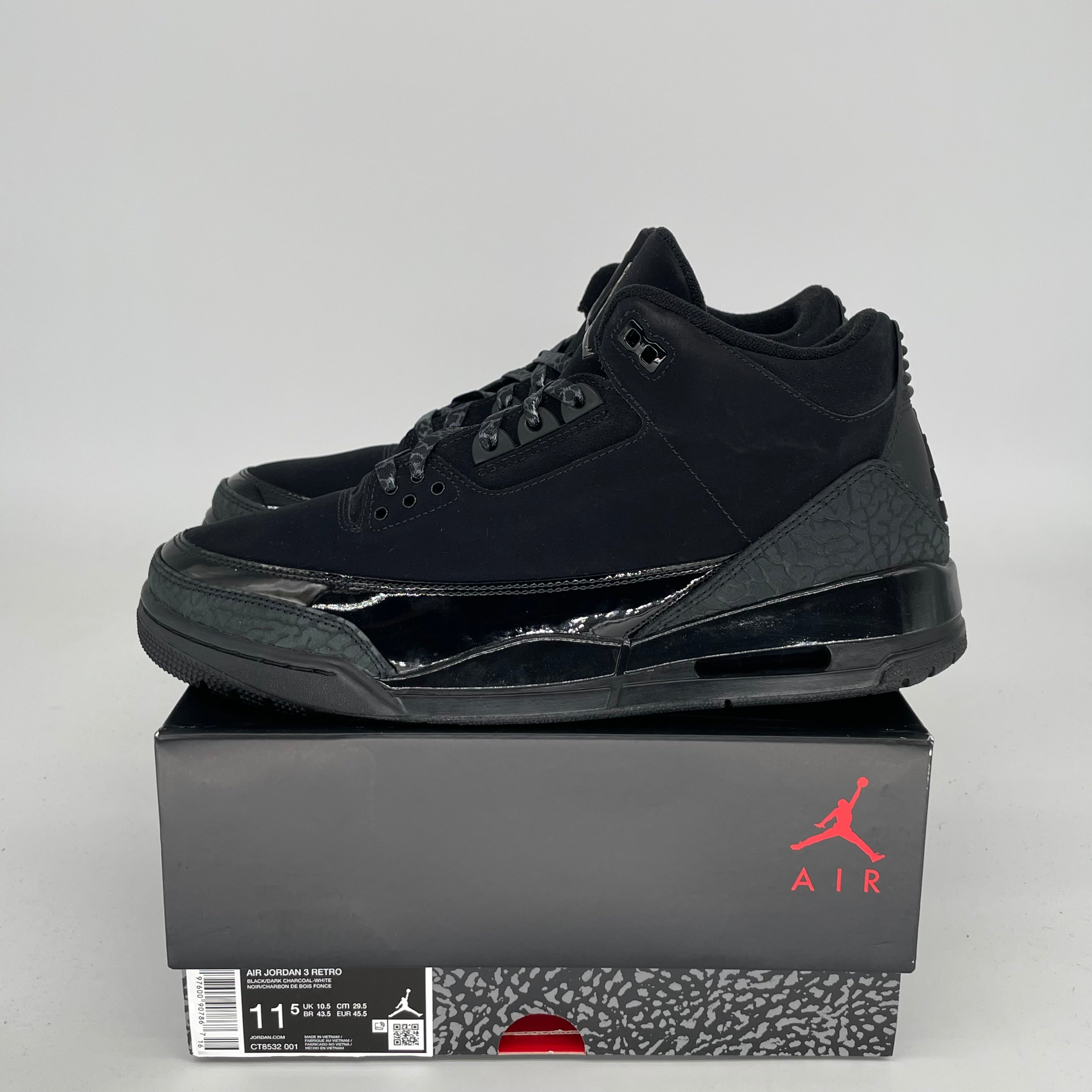 AIR JORDAN 3 BLACK CAT Men's Basketball Shoes Size 11.5 CT8532 001 - Retro Sneakers for Streetwear & Casual Outfits