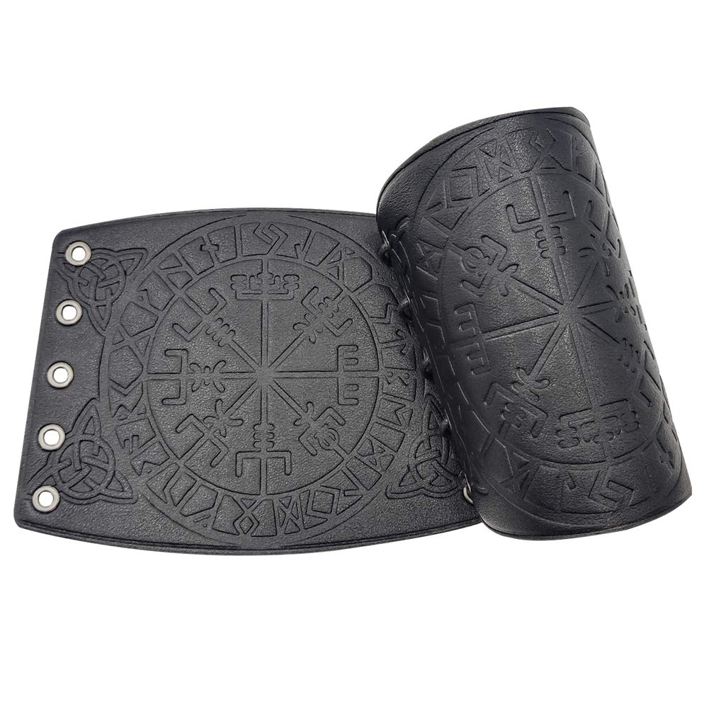 Viking Leather Bracers Armor Set - Medieval Leather Arm Guards for Men & Women - 2 Pack Handmade Leather Wrist Cuffs - Perfect for LARP, Cosplay, Renaissance Fairs & Viking Reenactments