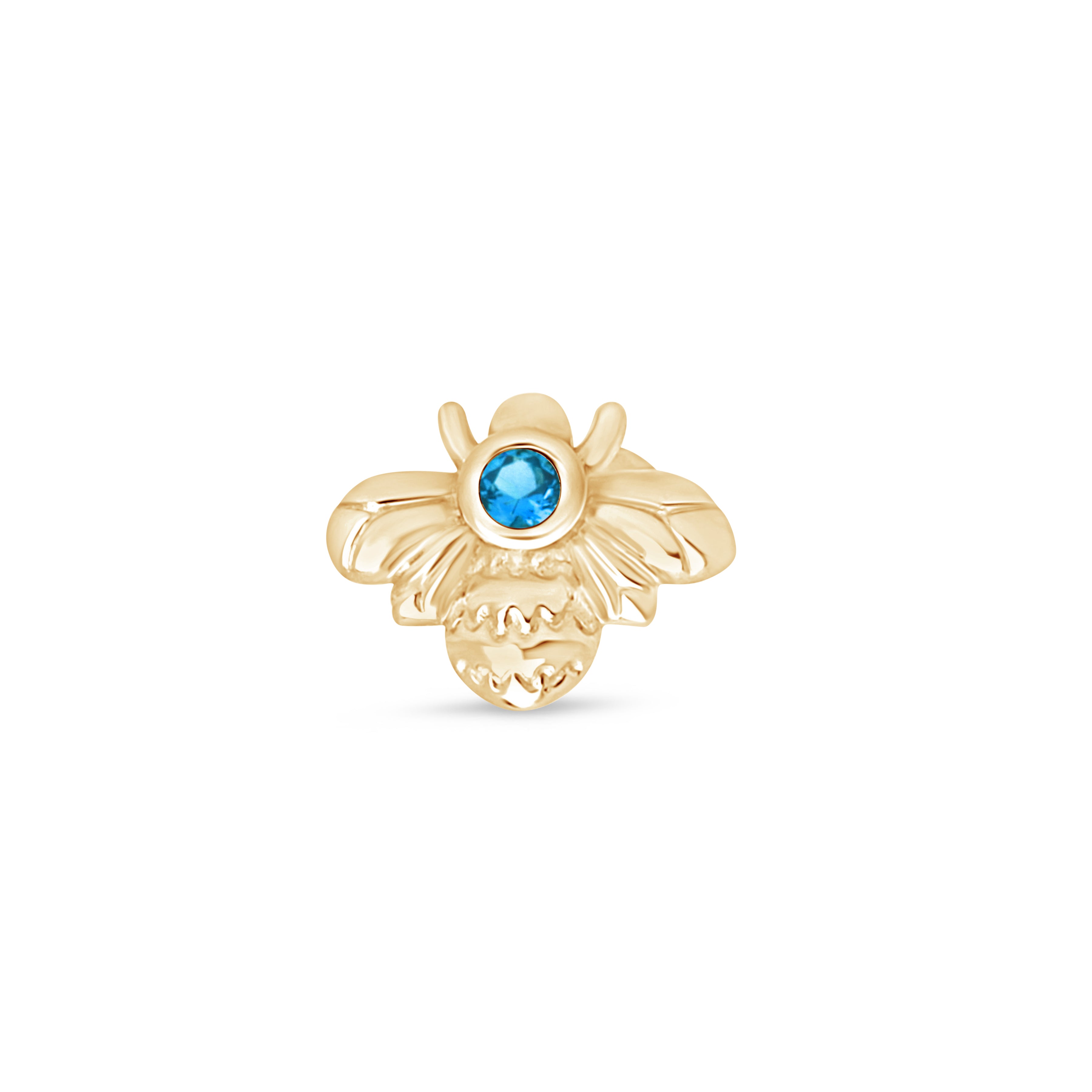 14K Yellow Gold Blue Topaz Bee Stud Earrings - Dainty Floral Jewelry for Women, Perfect for Everyday Wear & Gift Giving