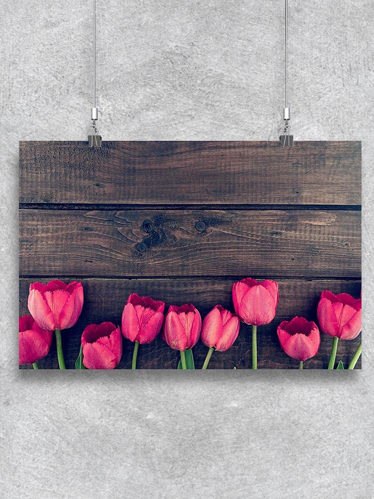 Tulips on Wooden Space Poster - Vintage Floral Wall Art Decor for Living Room, Bedroom & Office - Perfect Gift for Home & Space Lovers