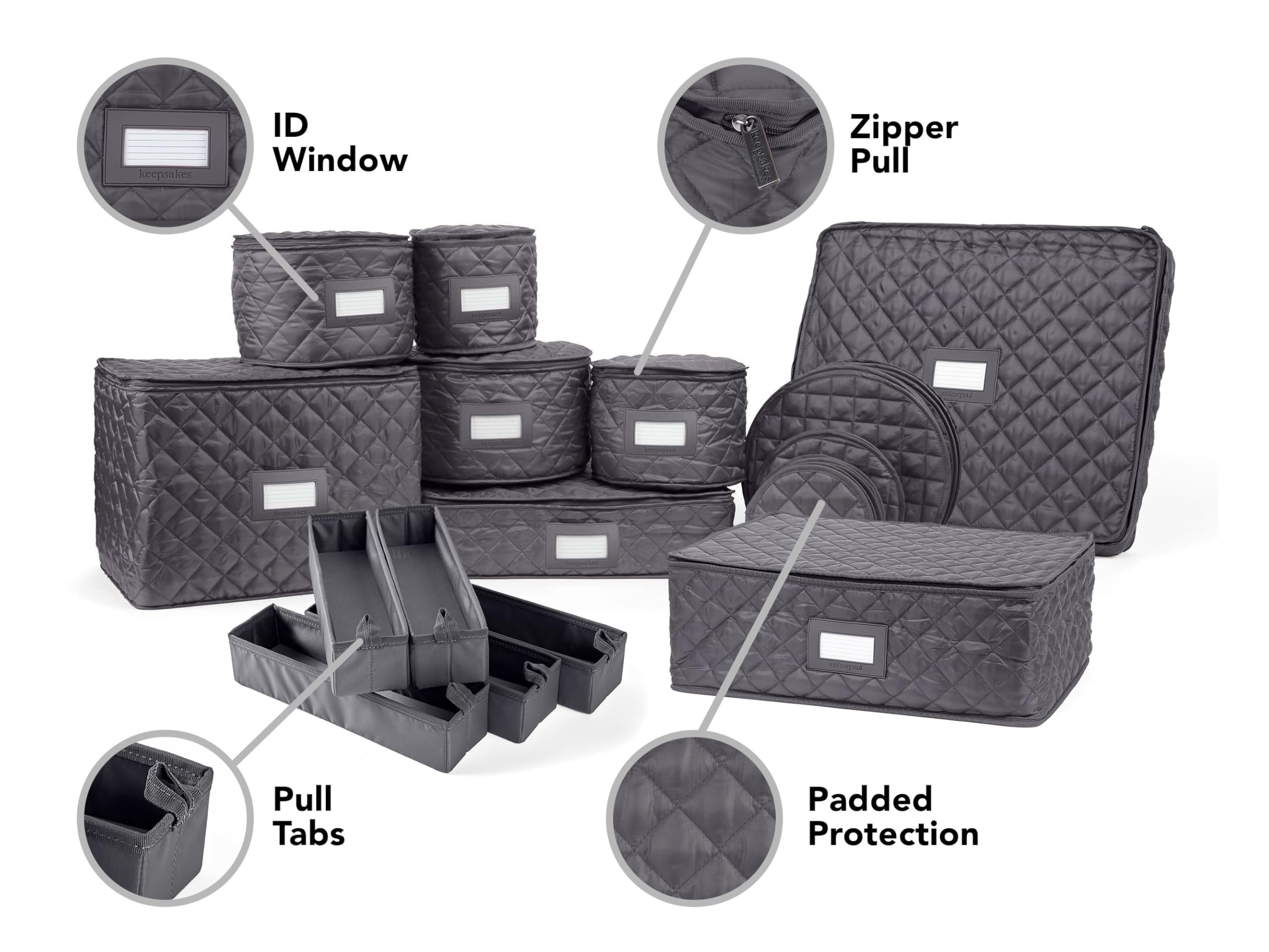 Covermates Keepsakes Dish Storage Set - Padded Protection with ID Window, Stain Resistant & Machine Washable - Organize China, Slate & More - Perfect for Kitchen Storage, Moving & Home Organization