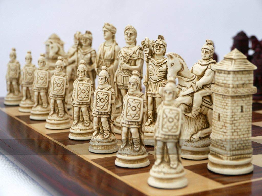 Roman Ornamental Chess Set - Cream & Brown Chess Pieces for Collectors & Players | Perfect for Home Decor, Game Nights & Gifts (Board Not Included)
