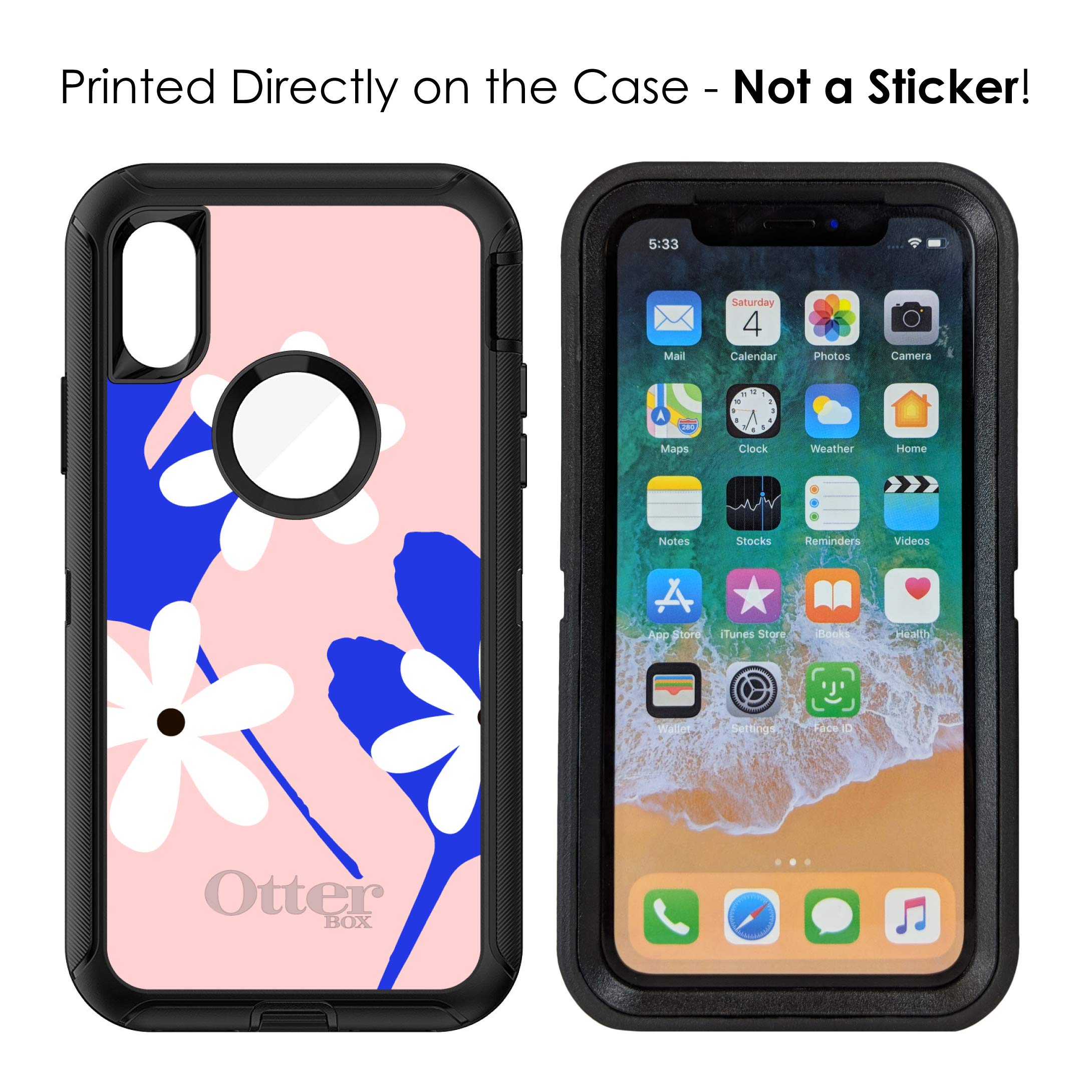 DistinctInk iPhone Xs Max Case (6.5 Inch) - Heavy Duty Protective Phone Cover with Floral Design | Replacement for OtterBox Defender | Summer Vibes Bold Flower Pattern in Pink, White & Blue | Perfect for Outdoor Activities, Travel & Everyday Use