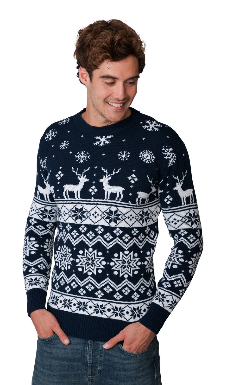 Christmas Santa Fairisle Sweater for Men & Women - Unisex Nordic Navy Holiday Party Jumper - Sizes S/M/L/XL/2XL/3XL/4XL - Perfect for Xmas Parties, Office Celebrations & Festive Gatherings