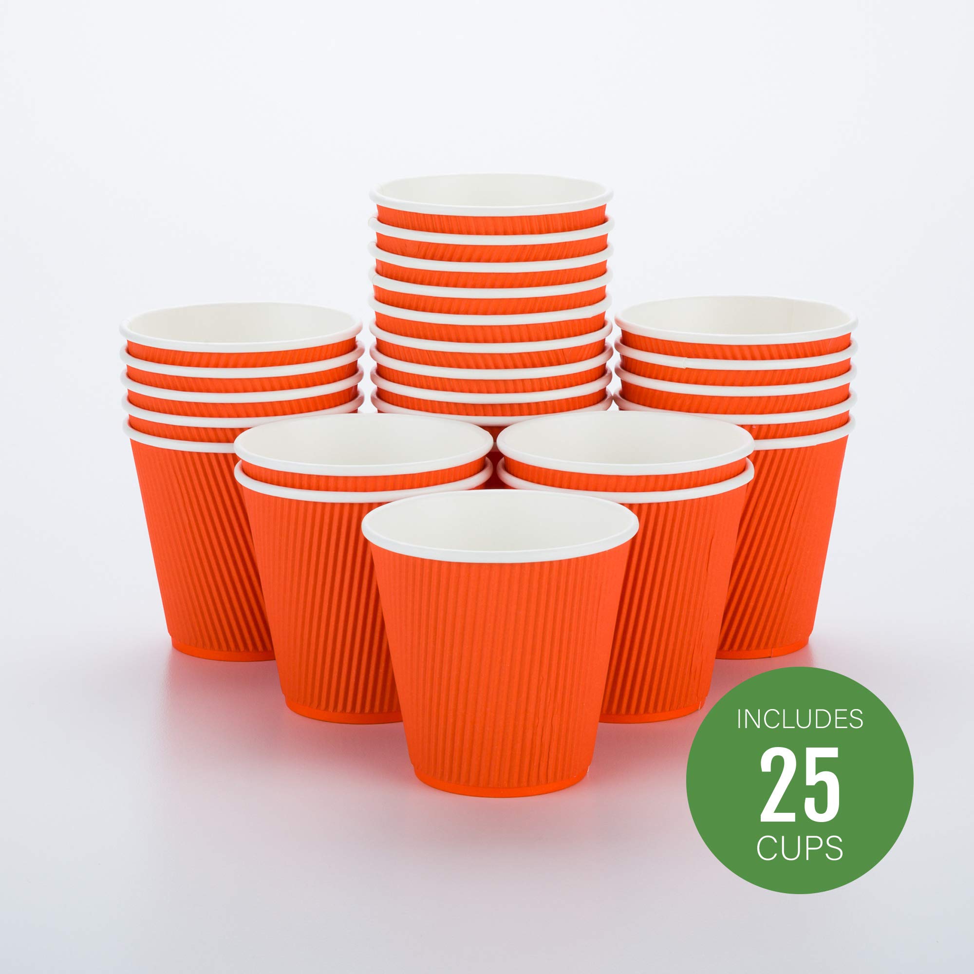 8 oz Disposable Coffee Cups - 25 Pack Double Wall Hot Cups with Rippled Design | Insulated Paper Cups for Coffee, Tea, Hot Chocolate | Eco-Friendly & Leak-Resistant (Lids Sold Separately) - Perfect for Cafes, Offices, and Home Use