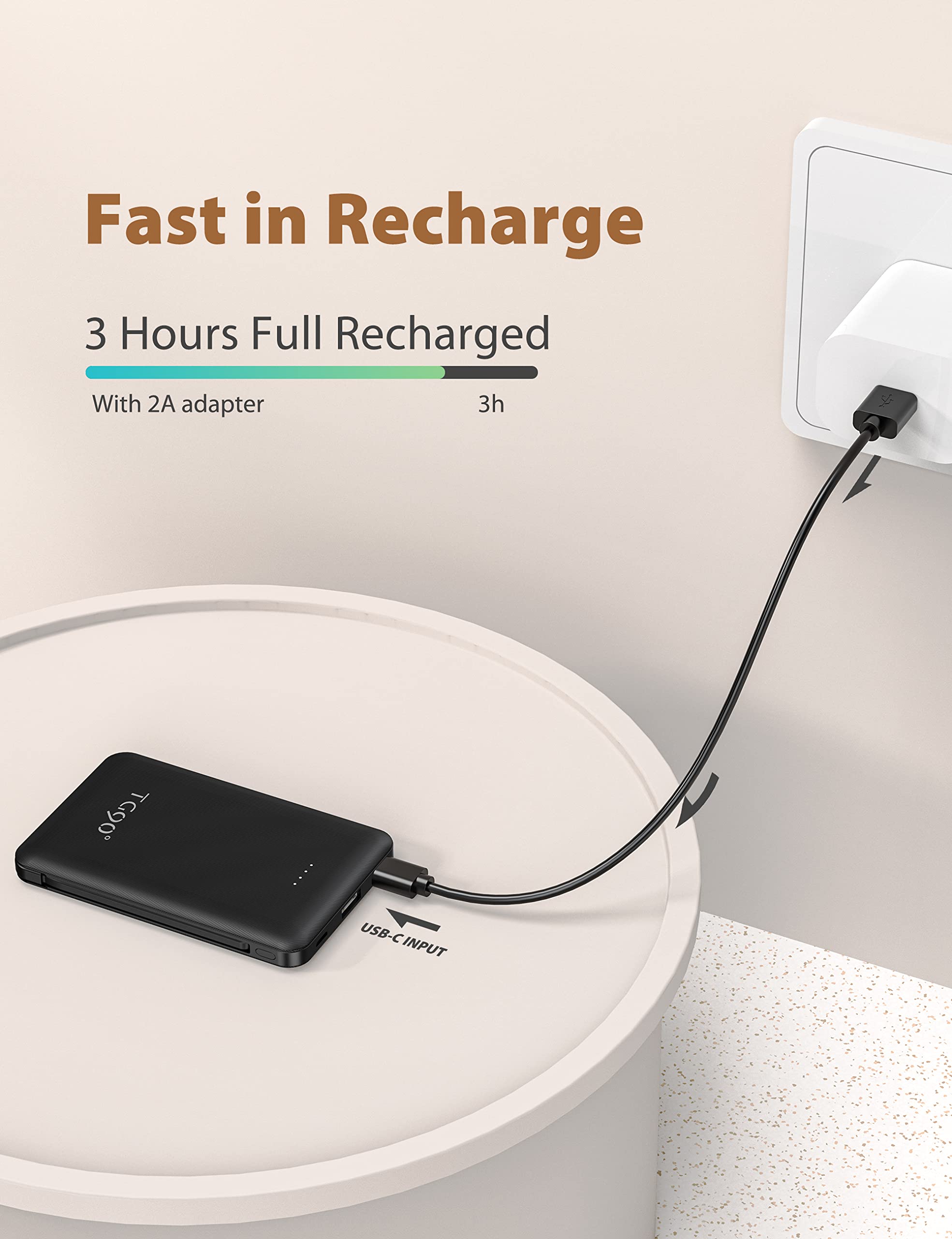 TG90° 6000mAh Ultra Slim Portable Charger - External Battery Pack for iPhone, Samsung, Android Phones - Perfect for Travel, Camping, and Emergency Power Backup