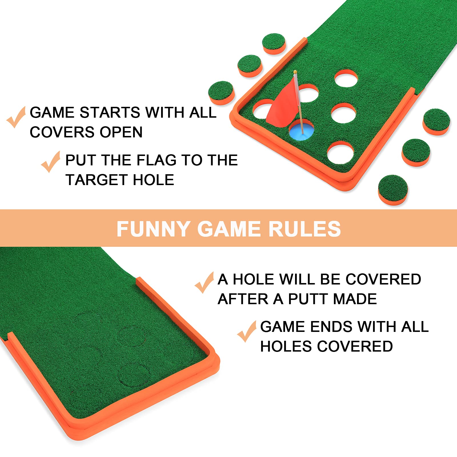 SPRAWL Golf Pong Game Set - Indoor/Outdoor Putting Mat with Golf Putters - Practice Putting Green for Training - Perfect Golf Gift for Home, Office & Backyard - Great for Parties, Family Fun & Skill Improvement