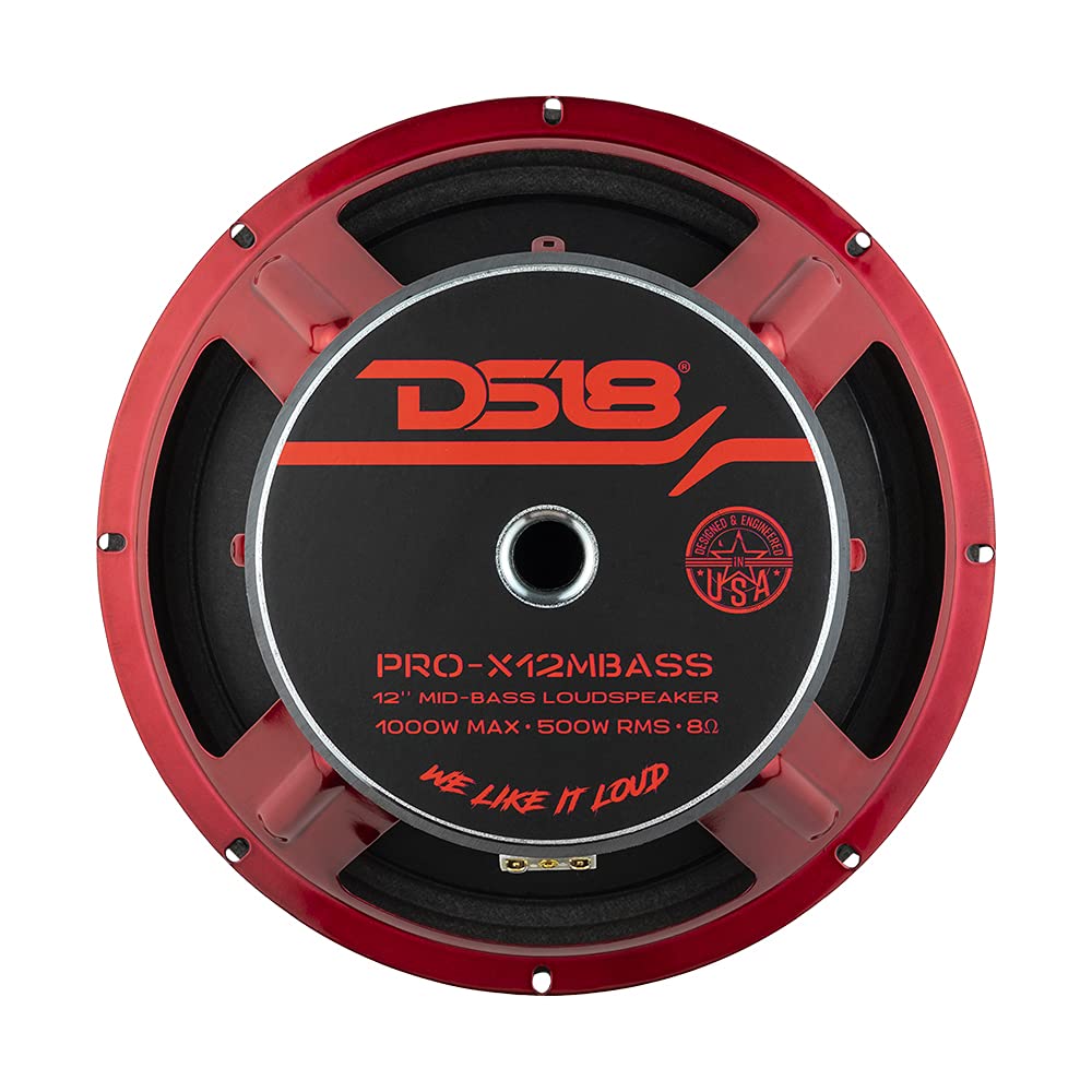 DS18 PRO-X12MBASS 12-Inch Mid Bass Loudspeaker - 1000W Max Power, 8 Ohm Impedance, High Performance Car Audio Speaker for Bass Boost & Clear Sound - Perfect for Car Audio Systems, Home Theaters & Live Music Performances