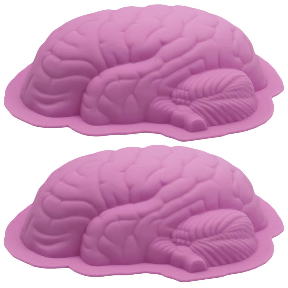 DOITOOL 2PCS Halloween Brain Silicone Molds for Baking - Reusable Cake, Chocolate, Candy & Pudding Molds (8.65x6.48x2.36 Inch) - Perfect for Halloween Parties, Themed Desserts, and Spooky Treats