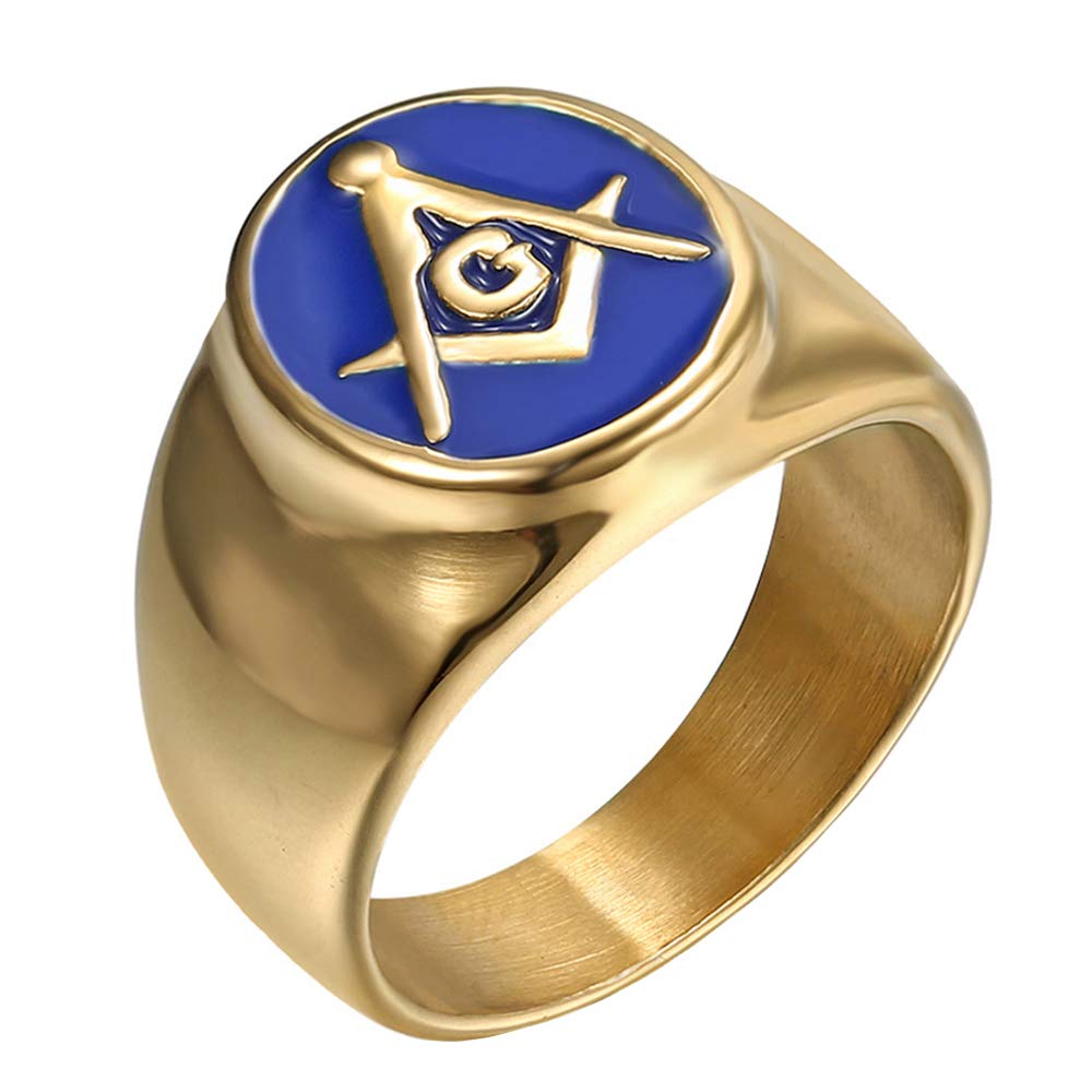 Freemason Masonic Ring for Men - Gold Plated Stainless Steel Blue Lodge Master Signet Ring - Perfect for Bikers, Masons & Gifts - Ideal for Ceremonies, Brotherhood & Everyday Wear