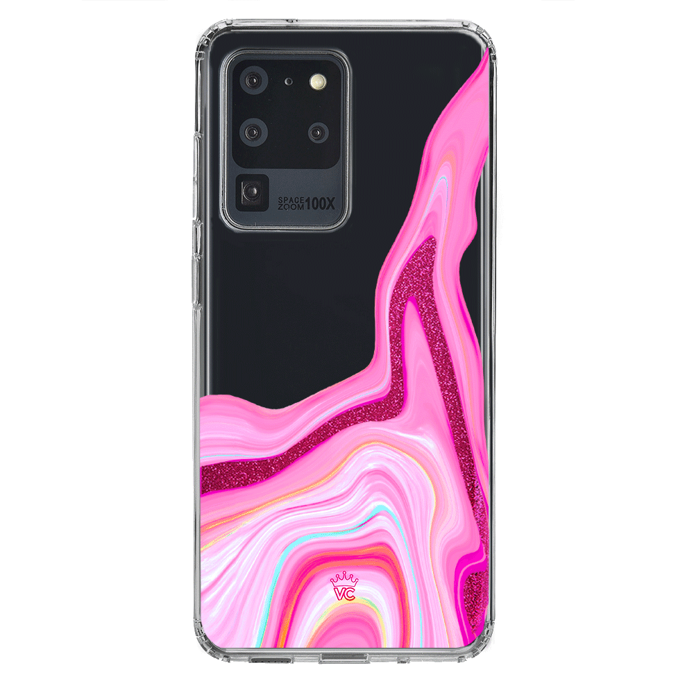 Pink Geode Glitter Samsung Phone Case - Protective Cover for Samsung Galaxy S21/S20/Note 20 - Sparkly Crystal Design for Women & Girls - Perfect Gift for Birthday, Christmas & Daily Use