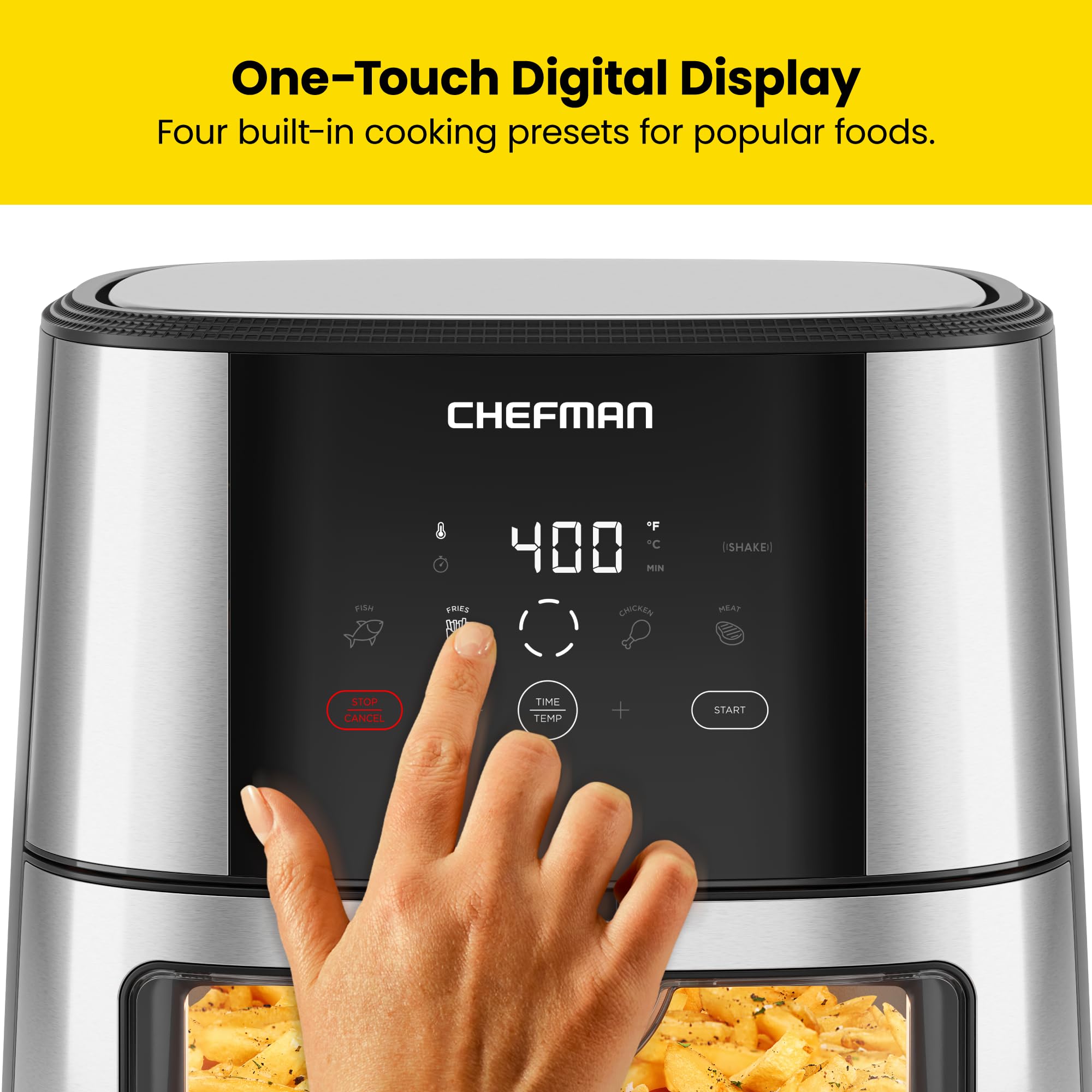 CHEFMAN 8 Qt Digital Air Fryer with Viewing Window - Family Size, Nonstick & Dishwasher Safe Basket, 4 Presets for Roasting, Baking, Dehydrating | Perfect for Healthy Cooking, Quick Meals & Family Dinners