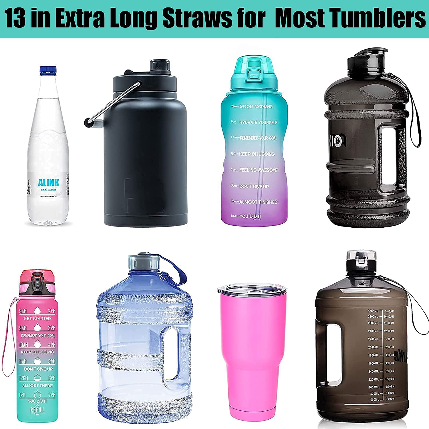 ALINK 55 Reusable Plastic Straws + 12 Extra Long Black Straws - Eco-Friendly Drinking Straws for Smoothies, Cocktails, and Iced Beverages at Home or Parties