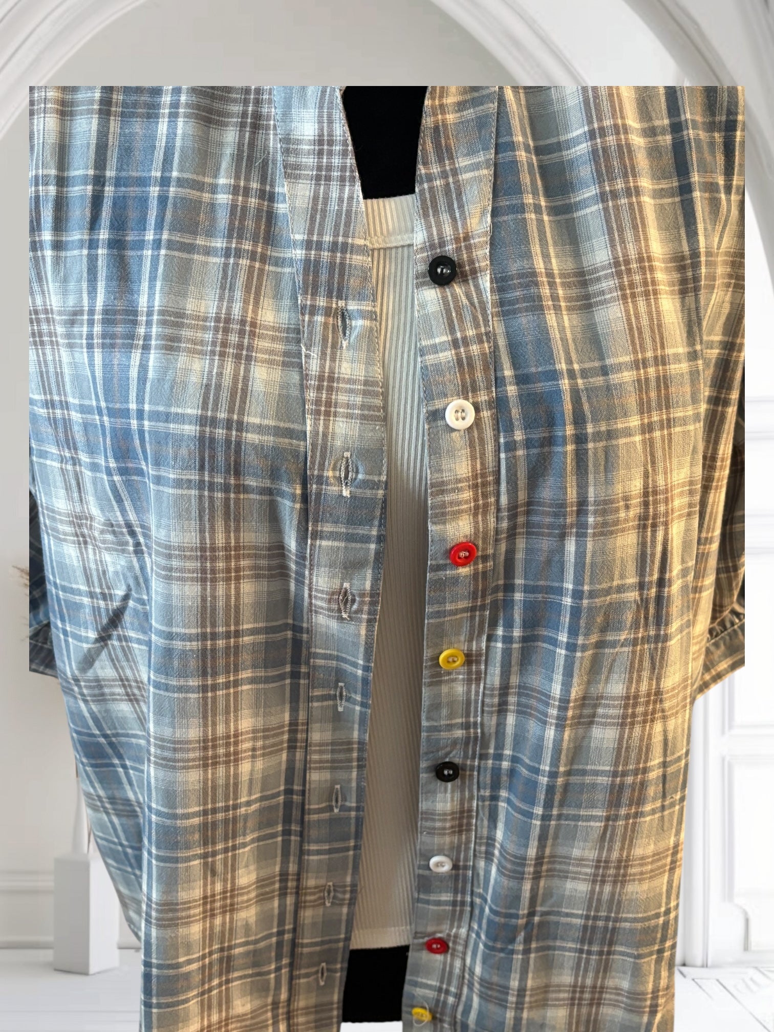 Women's Plaid Short Sleeve Cotton Shirt - Summer Thin Drawstring Casual Top for Outdoor Activities, Travel & Daily Wear