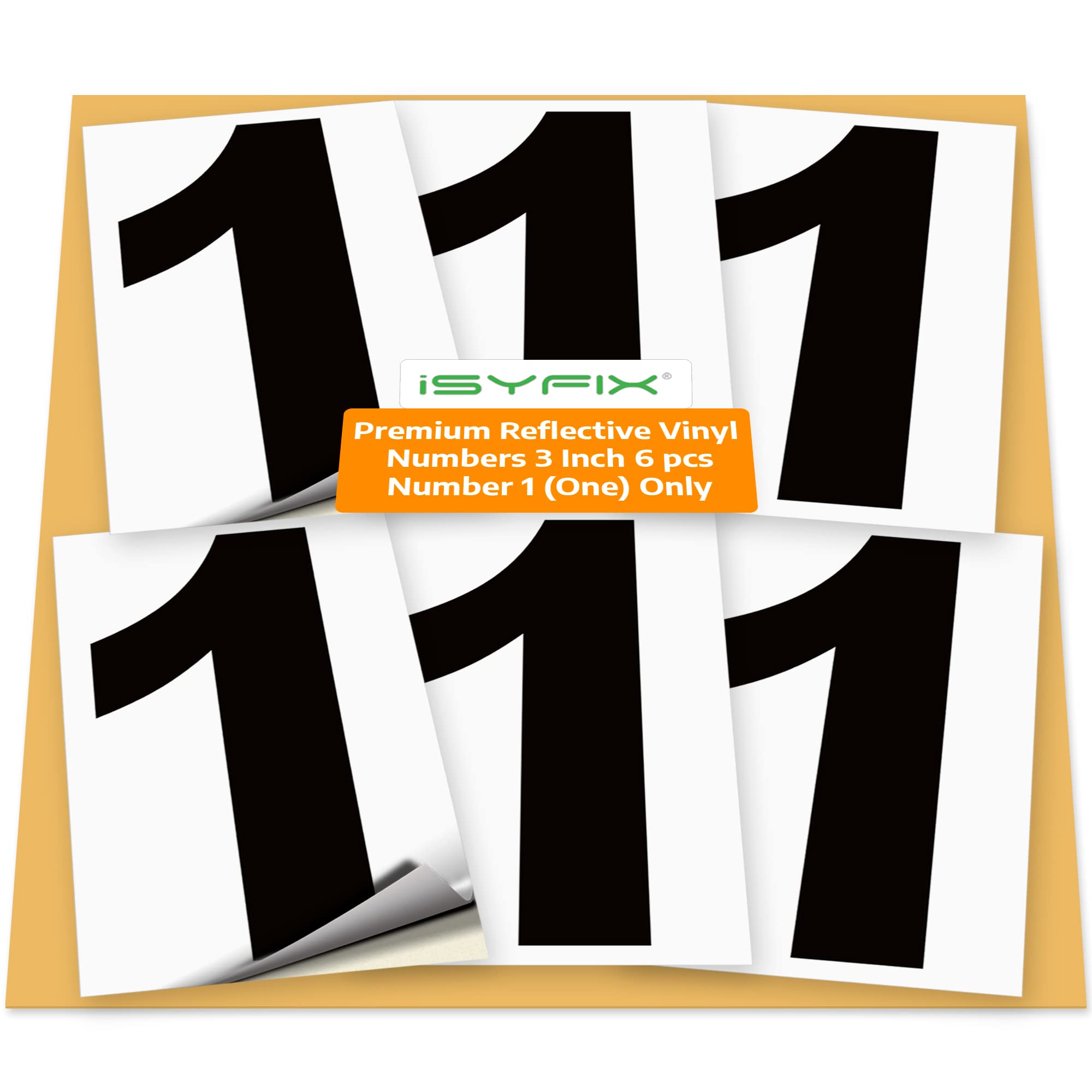 iSYFIX Black Vinyl Number 1 (One) Stickers - 6 Pack 3 inch - Premium Reflective Decals for Mailbox, Signs, Windows, Doors, Cars & Trucks | Durable Indoor & Outdoor Address Labels for Home & Business Use