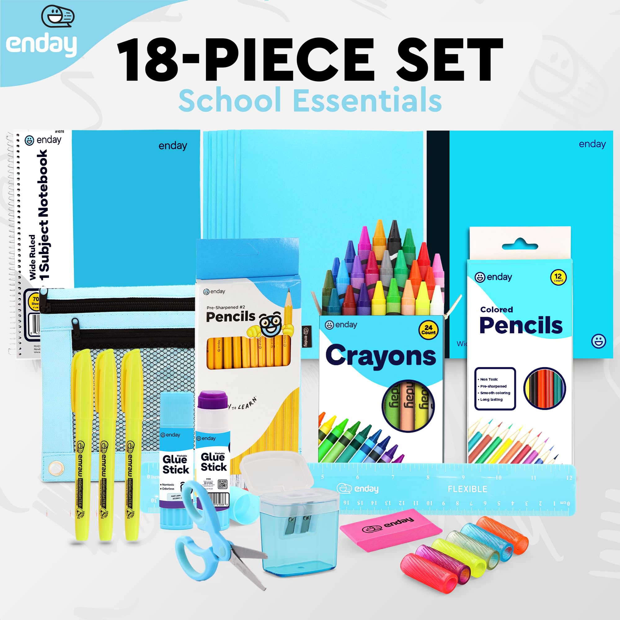 Enday Premium 71-Piece Back to School Supplies Kit for Kids - Blue School Supply Box for Grades K-5, High-Quality Kindergarten Supplies for Boys & Girls - Perfect for Classroom, Homeschool & Homework Organization
