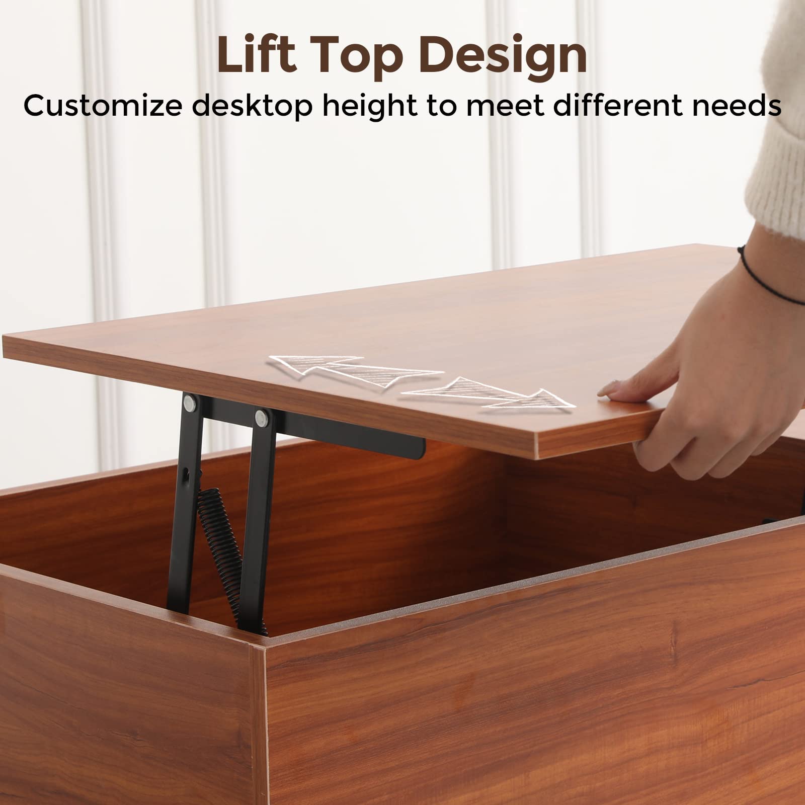 Lift Top Coffee Table with Storage Drawer - Adjustable Wood Coffee Table with Hidden Compartment | Multi-Functional Living Room, Office & Reception Room Furniture for Small Spaces & Modern Homes