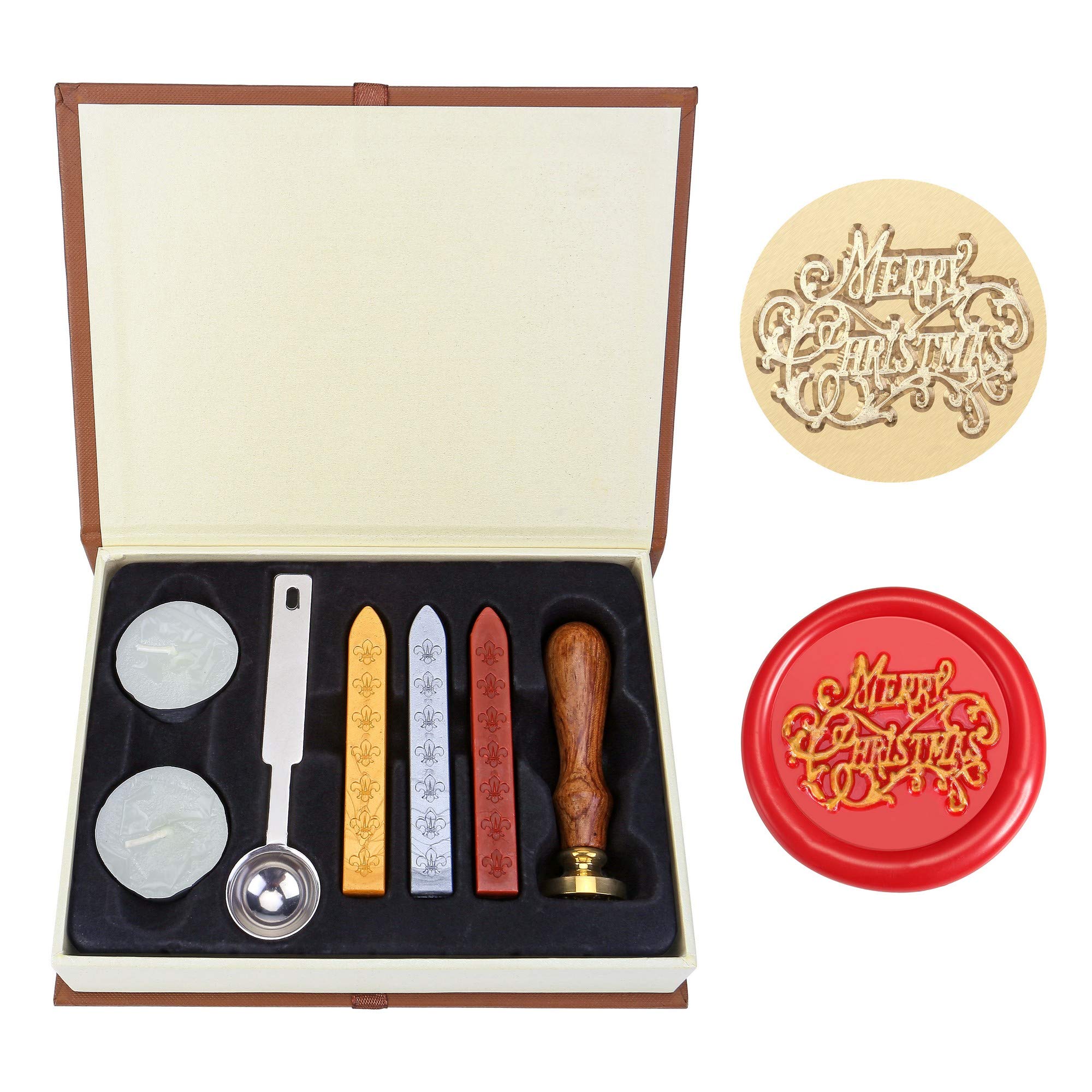 Vintage Christmas Wax Seal Stamp Set - Classic Retro Holiday Gift Box for DIY Cards, Invitations & Scrapbooking | Merry Christmas Wax Seal Kit