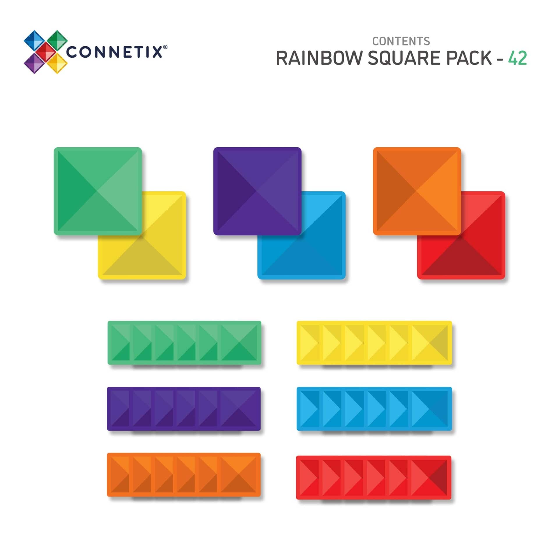 Connetix Magnetic Tiles 42-Piece Rainbow Square Building Set - STEM Educational Toys for Kids, Perfect for Creative Play & Learning Activities at Home or School