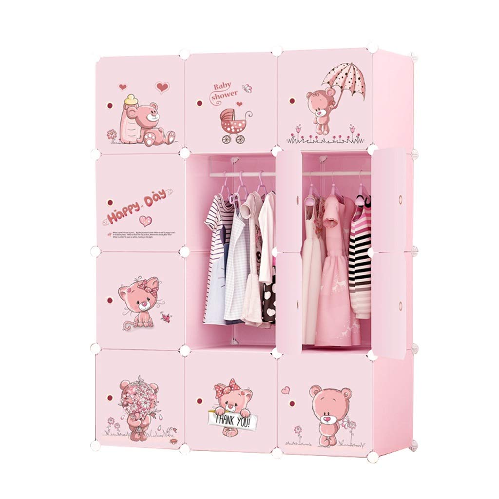 ZZF Kids Wardrobe - Cartoon Plastic Storage Cabinet for Baby Clothes | Thickened Design | Pink Color | Perfect for Nursery, Bedroom & Playroom Organization
