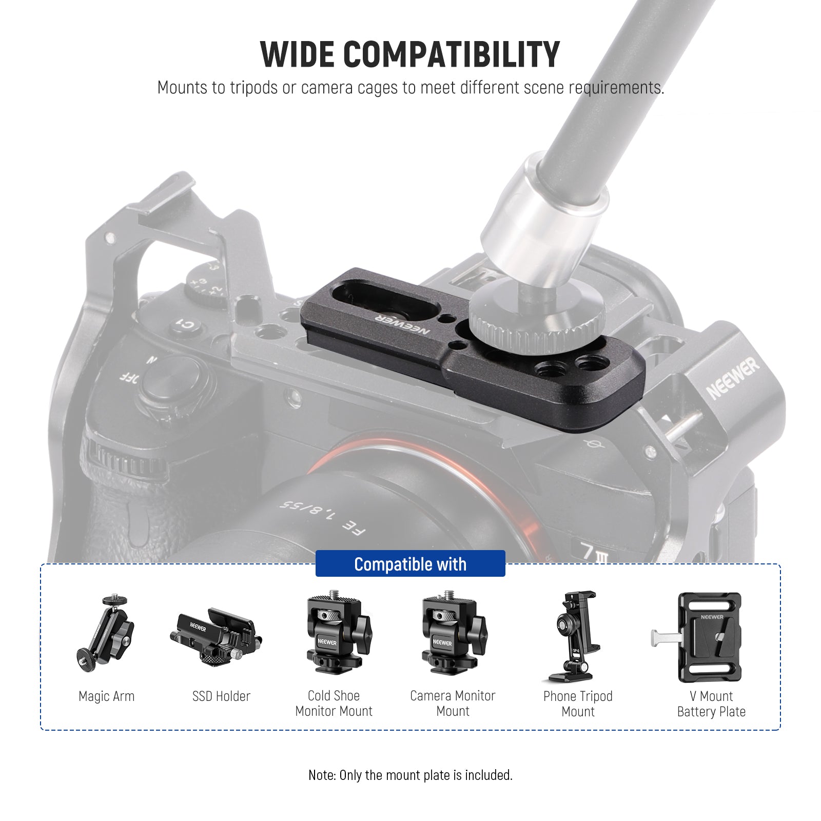 NEEWER UA049 Universal Tripod Mounting Plate - Compatible with DSLR, Camcorder, and Camera Accessories - Perfect for Photography, Videography, and Live Streaming