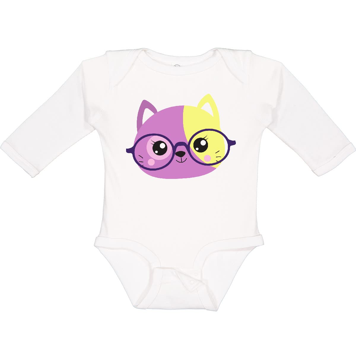 Inktastic Hipster Cat with Glasses - Adorable Kitten Long Sleeve Creeper for Babies & Toddlers - Perfect for Playdates, Photo Shoots & Casual Outings