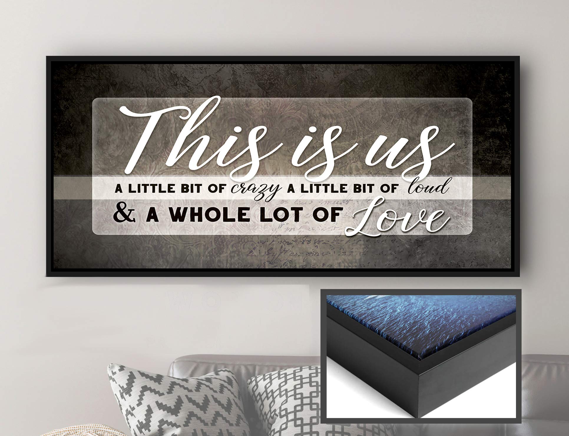 This Is Us Framed Wall Art - Large Canvas Farmhouse Decor for Living Room, Family Wall Art, Housewarming Gift for New Home (Brown & Black Floating Frame, 42x19) - Perfect for Home Decor, Housewarming Parties & Cozy Farmhouse Style Interiors