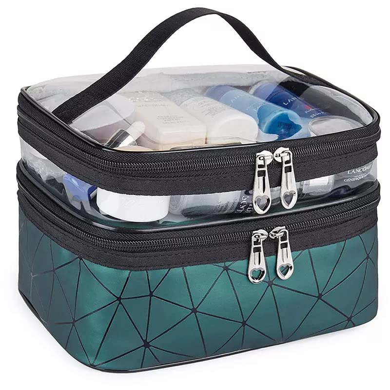 Trendegic Waterproof PVC Clear Zipper Cosmetic Travel Bag - Toiletry Makeup Organizer Pouch for Women & Girls (Diamond Green) | Perfect for Travel, Gym, Beach & Daily Essentials Storage