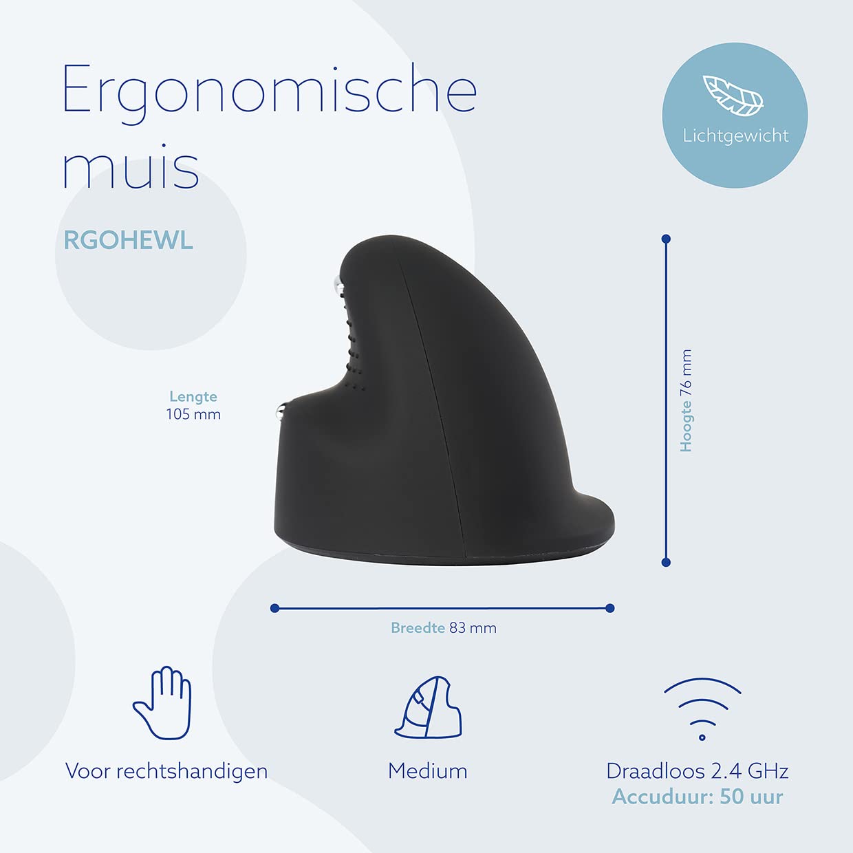 R-Go Tools Wireless Vertical Ergonomic Mouse - Right-Handed Black (Medium Size) for Office, Gaming & Graphic Design - Reduce Wrist Pain & Improve Comfort