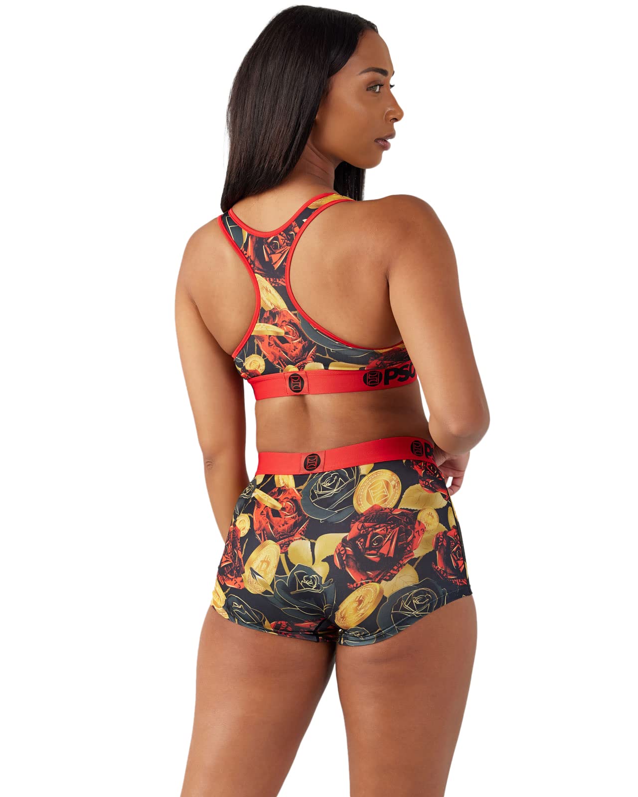 PSD Women's Money Print Sports Bra - Breathable Racerback Workout Top with Moisture-Wicking Microfiber Fabric for Yoga, Running & Gym
