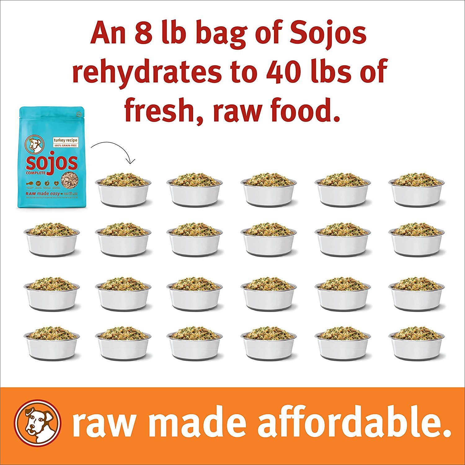 Sojos Complete Natural Raw Freeze Dried Dog Food Mix - Turkey Recipe (7 lb) | Grain-Free, High-Protein Dog Food for All Life Stages | Perfect for Travel, Camping & Everyday Meals