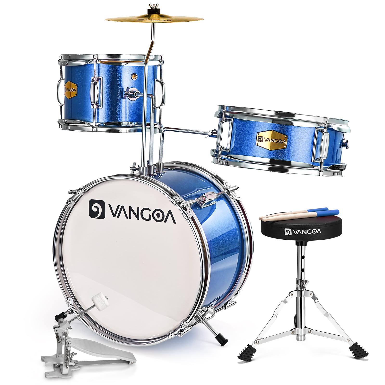 **14 Inch Kids Drum Set - 3 Piece Beginner Drum Kit for Boys & Girls with Adjustable Throne, Cymbal Pedal & Drumsticks (Blue) - Perfect for Home Play, Birthday Gifts & Music Learning**