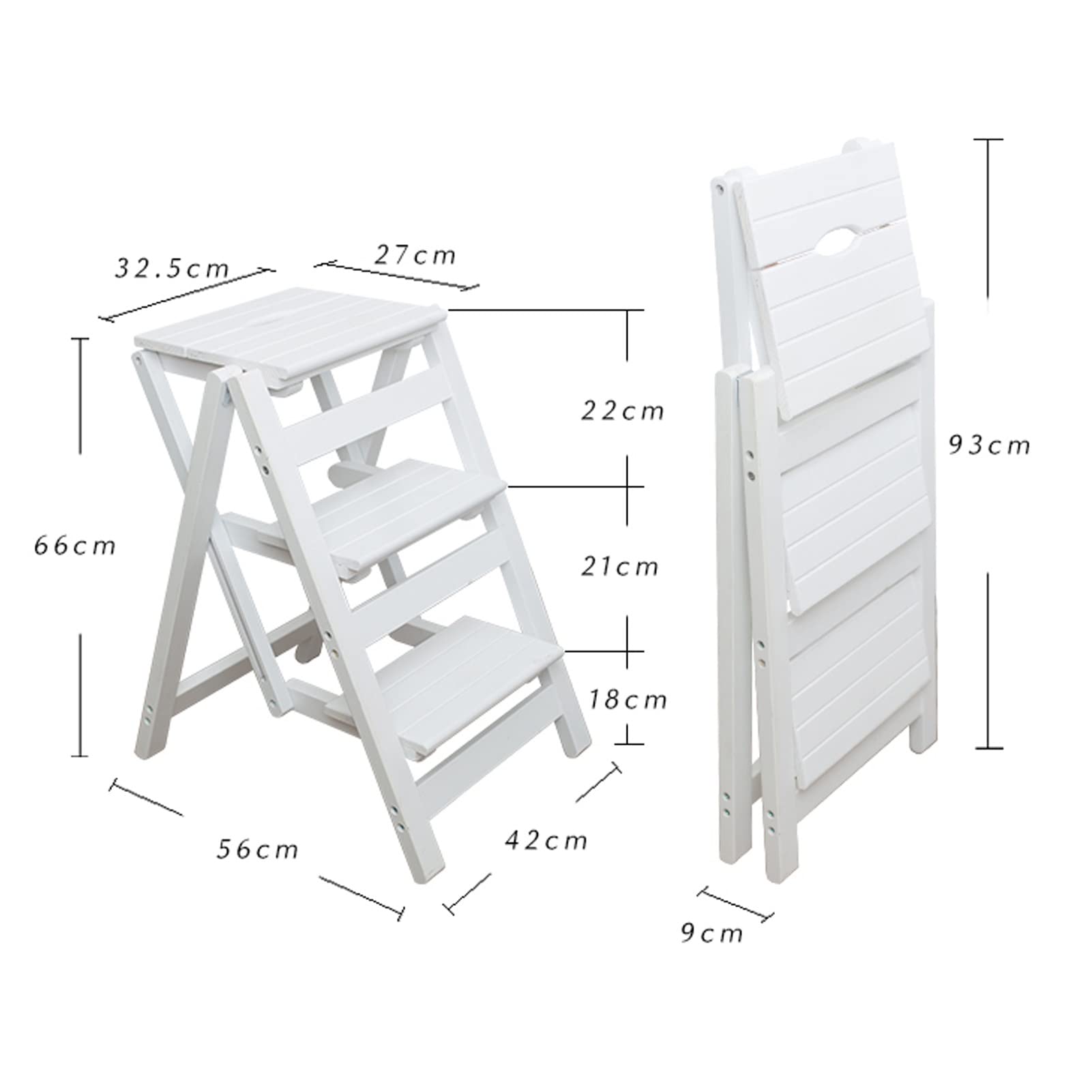 XHALERY 3-Step Wooden Folding Step Stool - Multifunctional Safety Foot Stool for Home, Library, Kitchen & Bathroom - Compact & Portable Ladder Stool for Easy Reach & Storage
