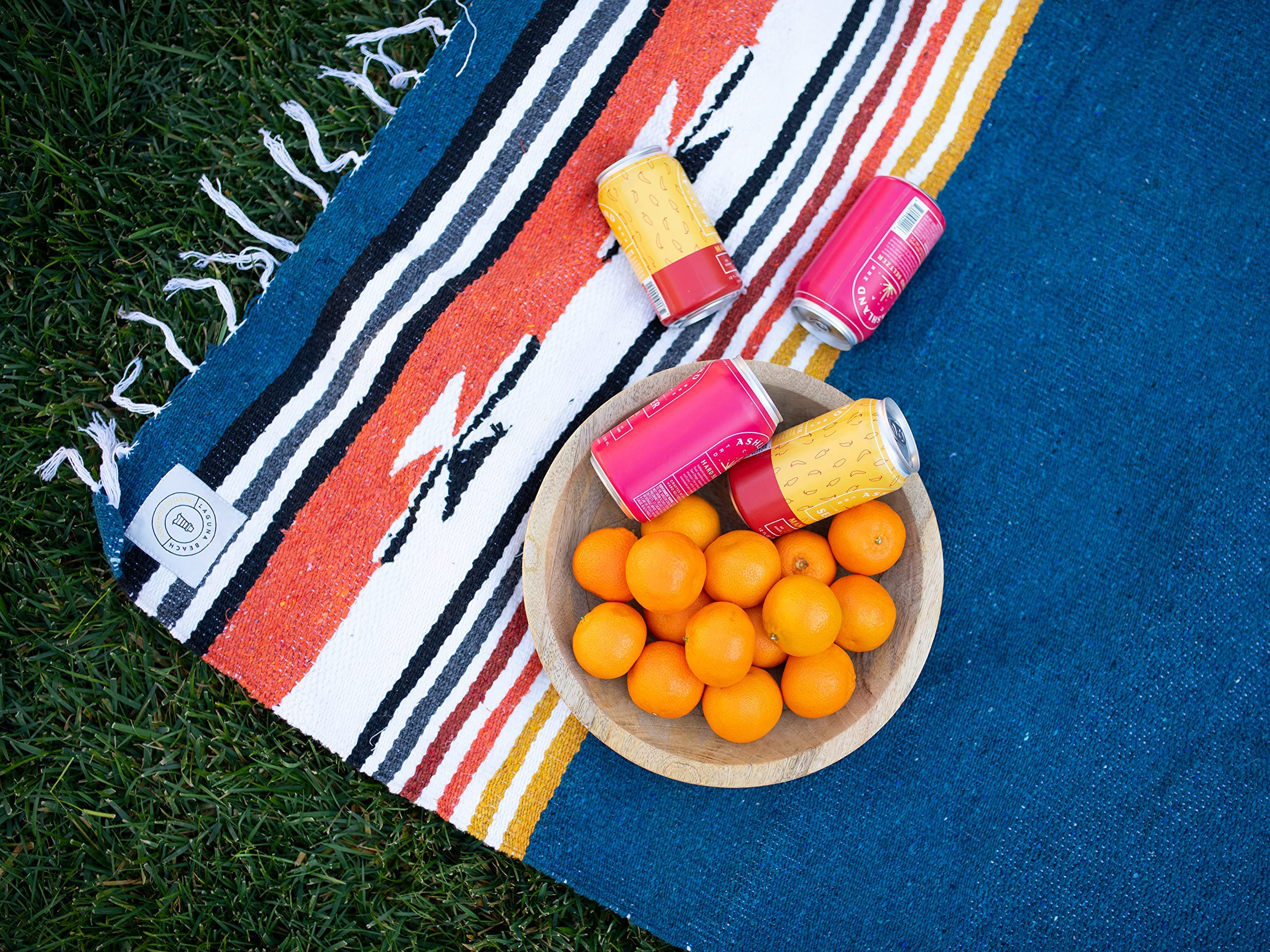 Blue and Tan Mexican Blanket by Laguna Beach Textile Co | Handwoven Serape Throw for Beach, Yoga, Camping & Home Decor | Traditional Baja Blanket in Navy | Perfect for Picnics, Sofa Accents & Outdoor Adventures