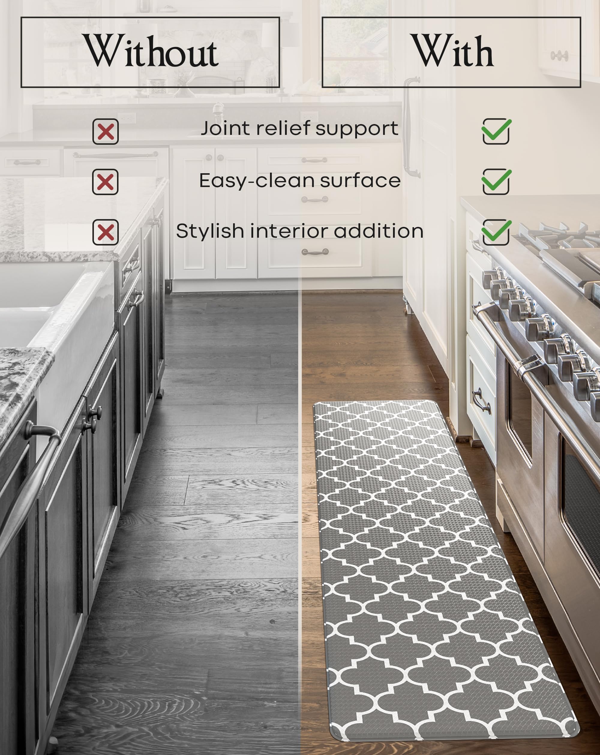 **Homergy Anti-Fatigue Kitchen Mats - 2 Pack Memory Foam Standing Mats for Office, Home & Laundry Room - Waterproof, Ergonomic Floor Cushion (17.3×30.3 & 17.3×59 Inches, Grey Lantern) - Perfect for Cooking, Dishwashing & Long Work Hours**