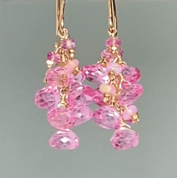 Pink Mystic Topaz Cluster Tassel Earrings - Gold Filled or Rose Gold - Perfect for Weddings, Parties & Boho Fashion