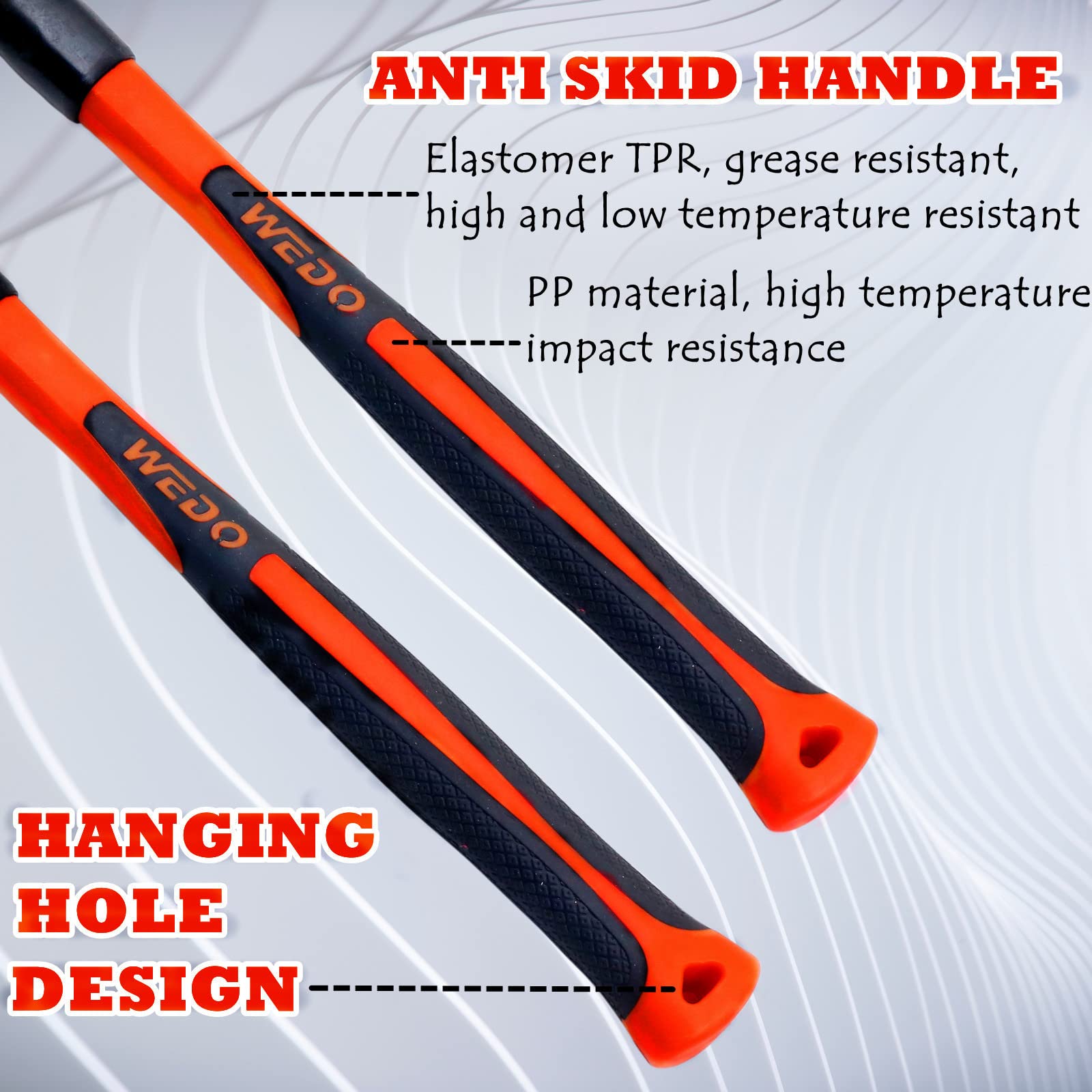 WEDO 5-Piece Hammer Set - 3lb Sledge Hammer, 1.5lb Drum Hammer, 1lb & 2lb Ball Pein Hammer, 0.7lb Scaling Hammer with Durable Fiberglass Handle - Perfect for Construction, Woodworking, Metalworking, and DIY Home Projects