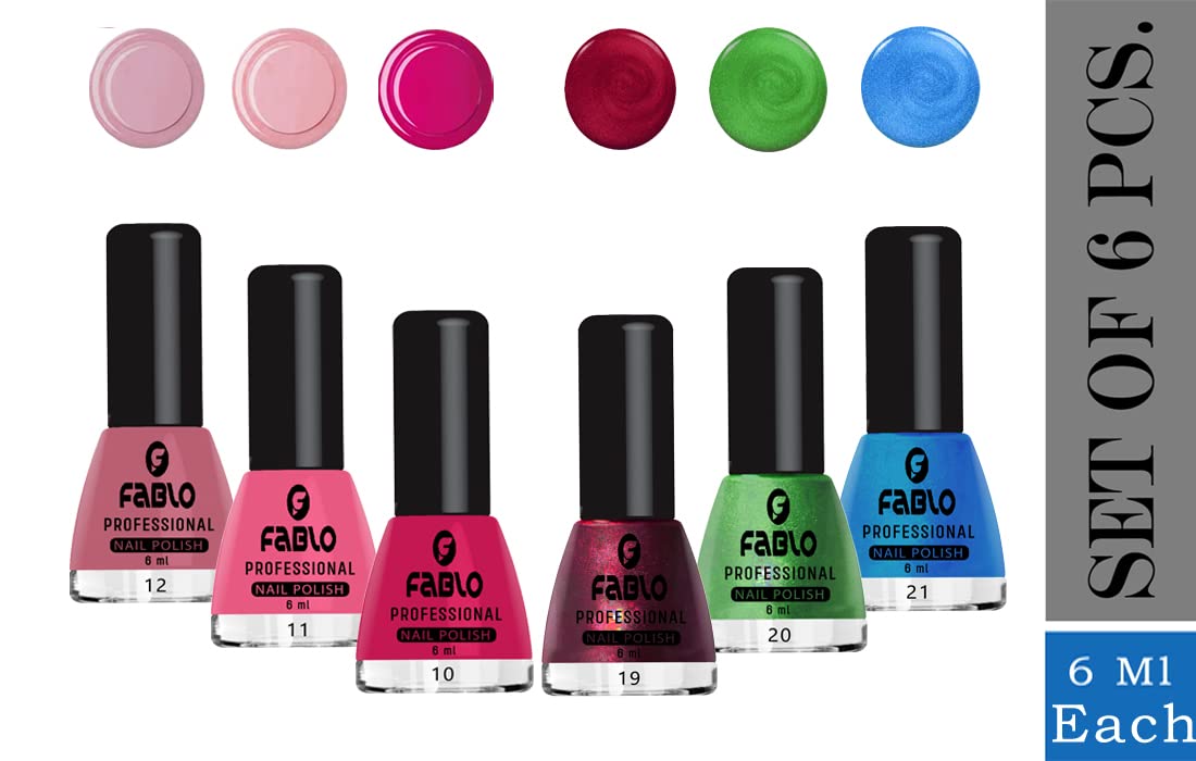 FABLO 6 Colors Nail Polish Set - Long Lasting Gel Nail Paint Kit for Women (Shades A02) - Perfect for Summer & Winter Manicures - Salon Quality Nail Art for Home & Party Use